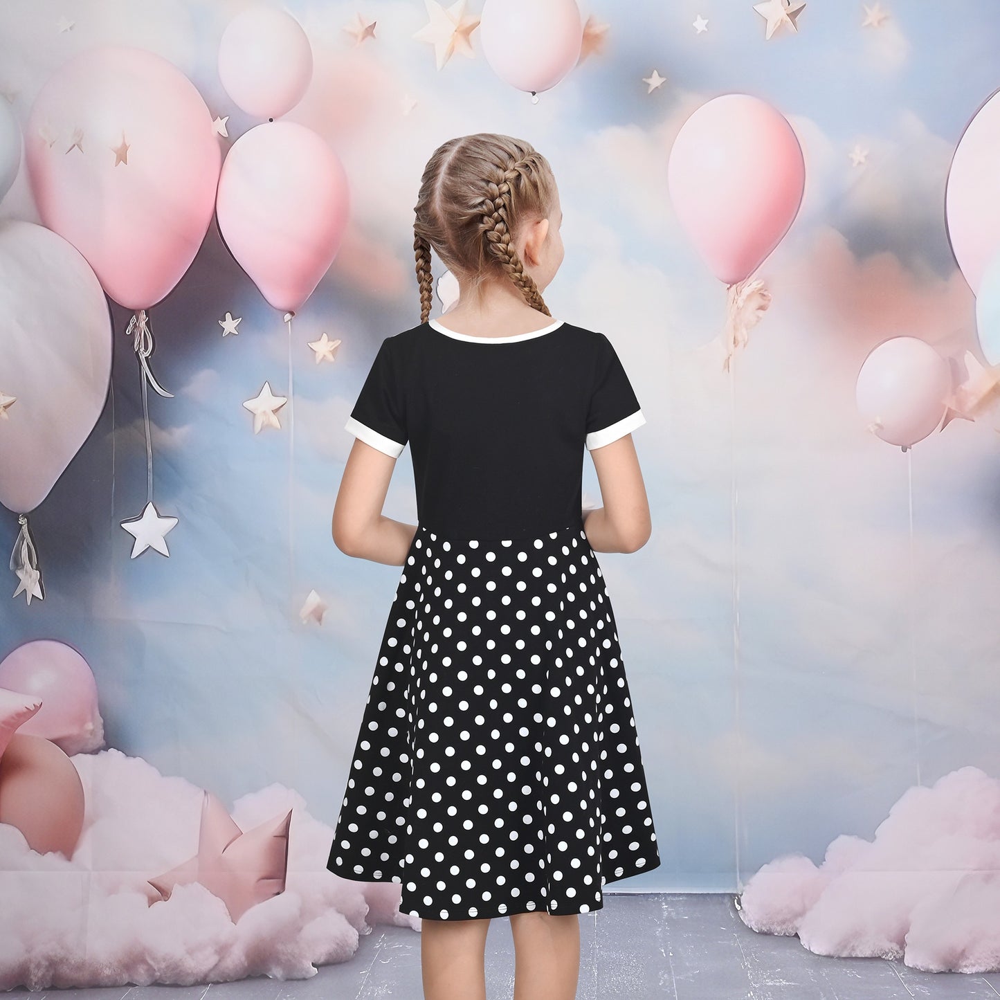 Girls Dress Tan Beige Asymmetric Collar Knit Preppy School Family Short Sleeve Black