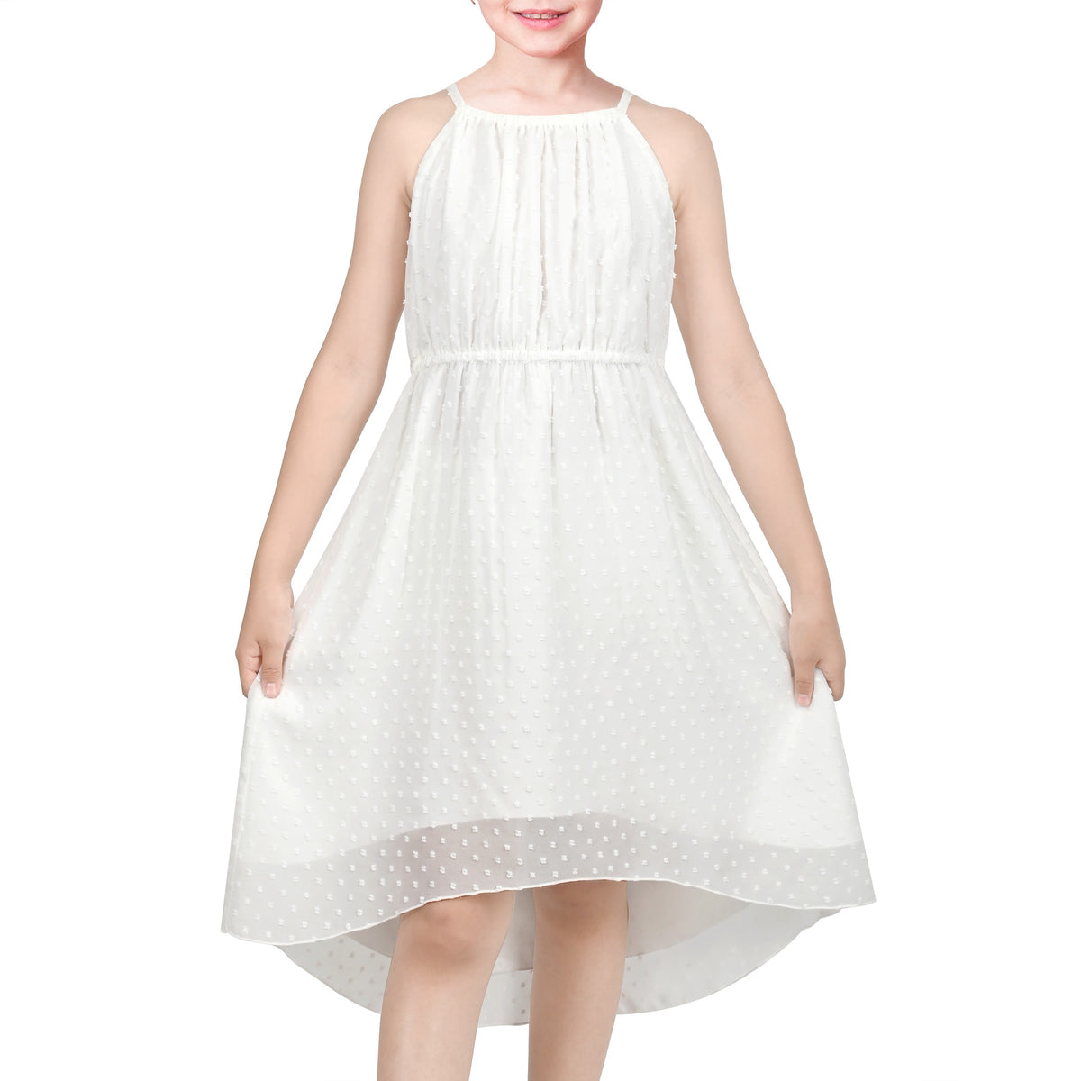 Girls Dress Red Heart Love Sleeveless Valentine's Day Slip Dress - White