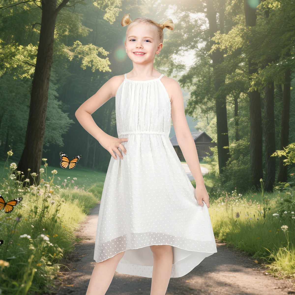 Girls Dress Red Heart Love Sleeveless Valentine's Day Slip Dress - White