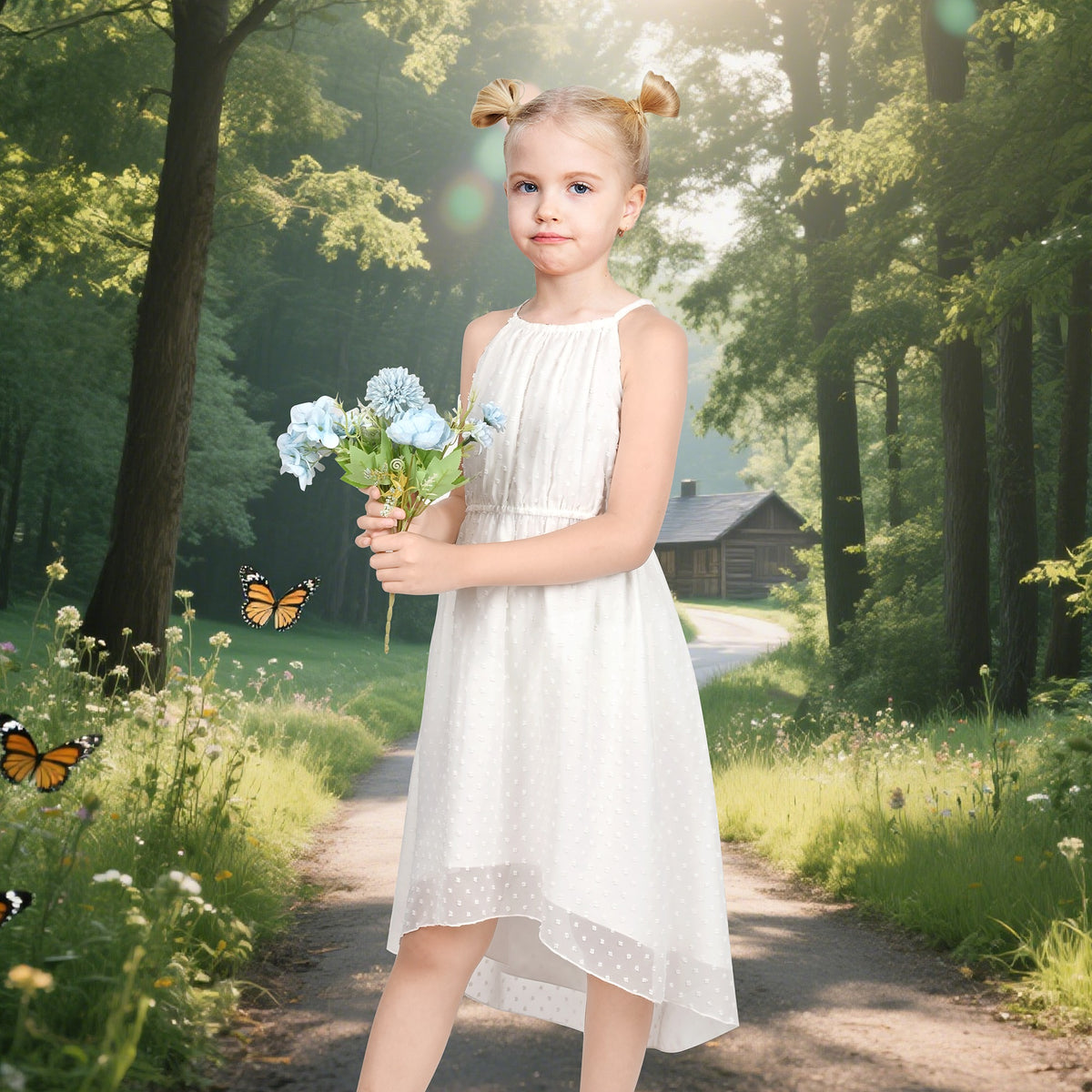 Girls Dress Red Heart Love Sleeveless Valentine's Day Slip Dress - White