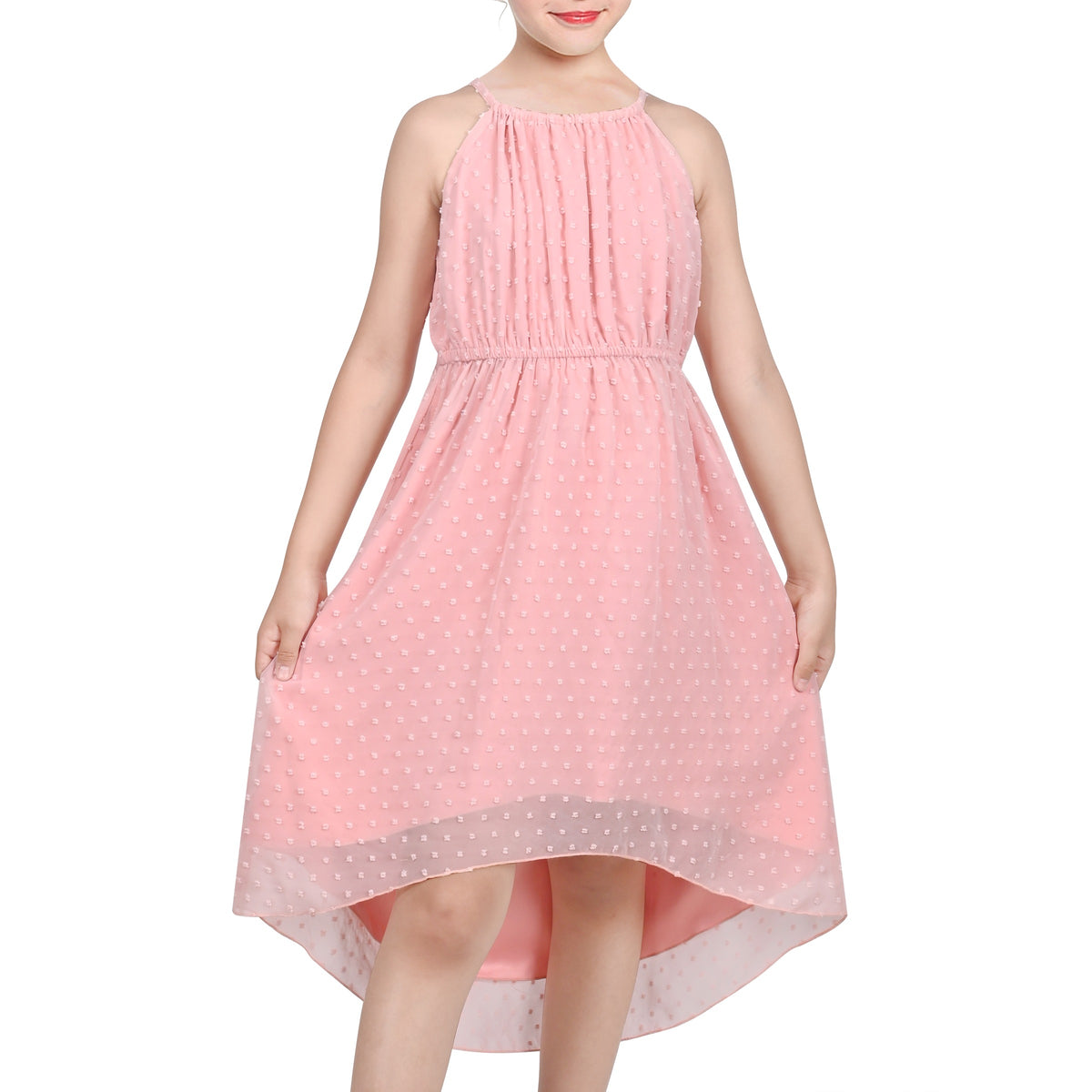 Girls Dress Red Heart Love Sleeveless Valentine's Day Slip Dress - Light Pink