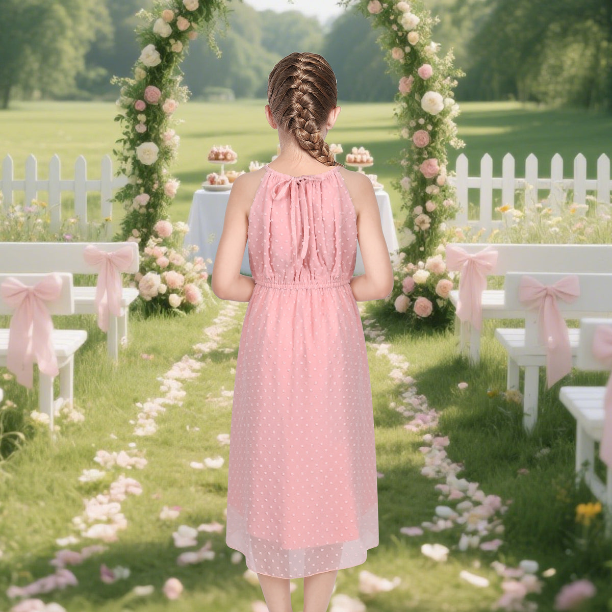Girls Dress Red Heart Love Sleeveless Valentine's Day Slip Dress - Light Pink