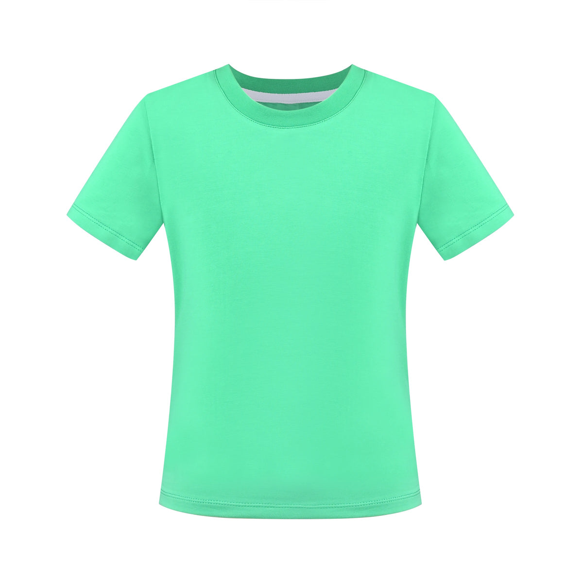 Girls T-shirt Crop Top Pink Lettuce Trim Ribbed Knit Crewneck Daily - Spring Green