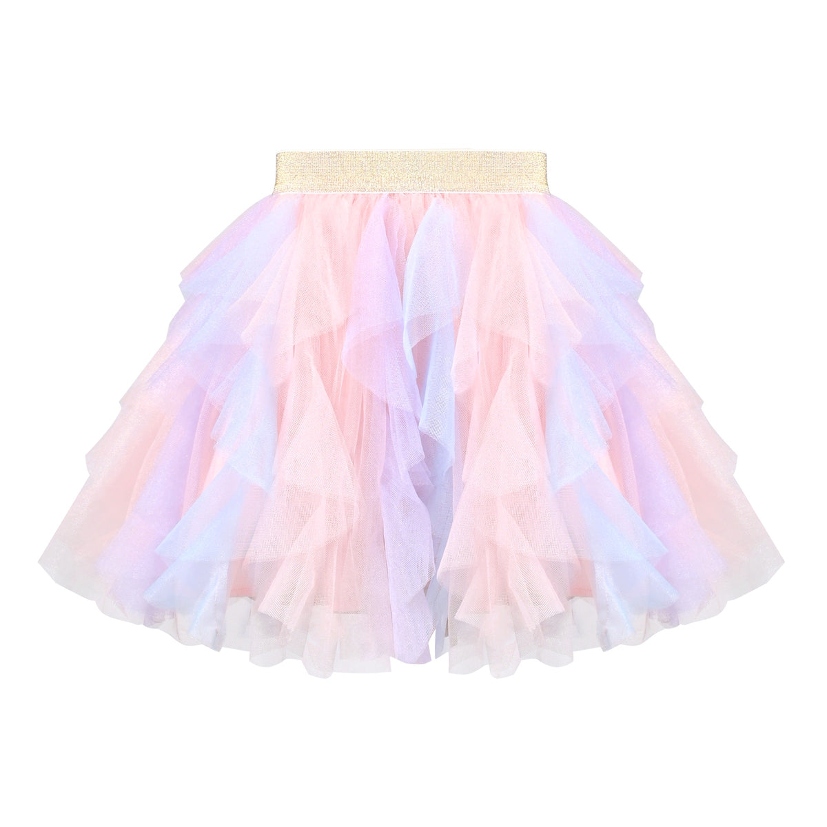 Girls Skirt Rainbow Layered Ruffle Fluffy Tutu Princess Party Birthday - Purple Pink