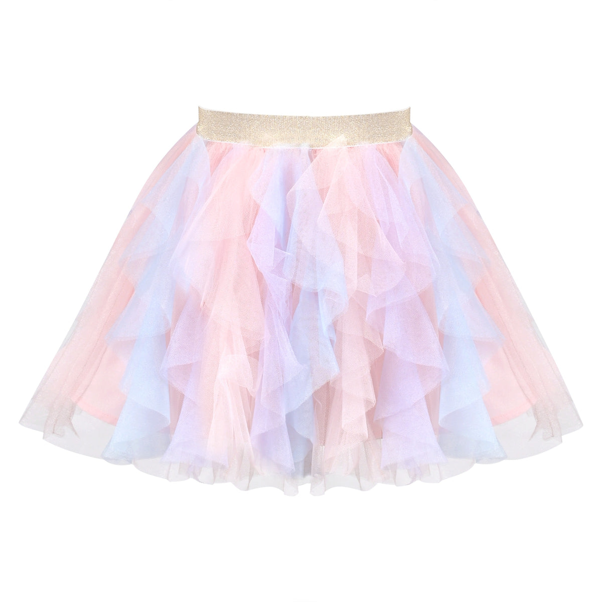 Girls Skirt Rainbow Layered Ruffle Fluffy Tutu Princess Party Birthday - Purple Pink