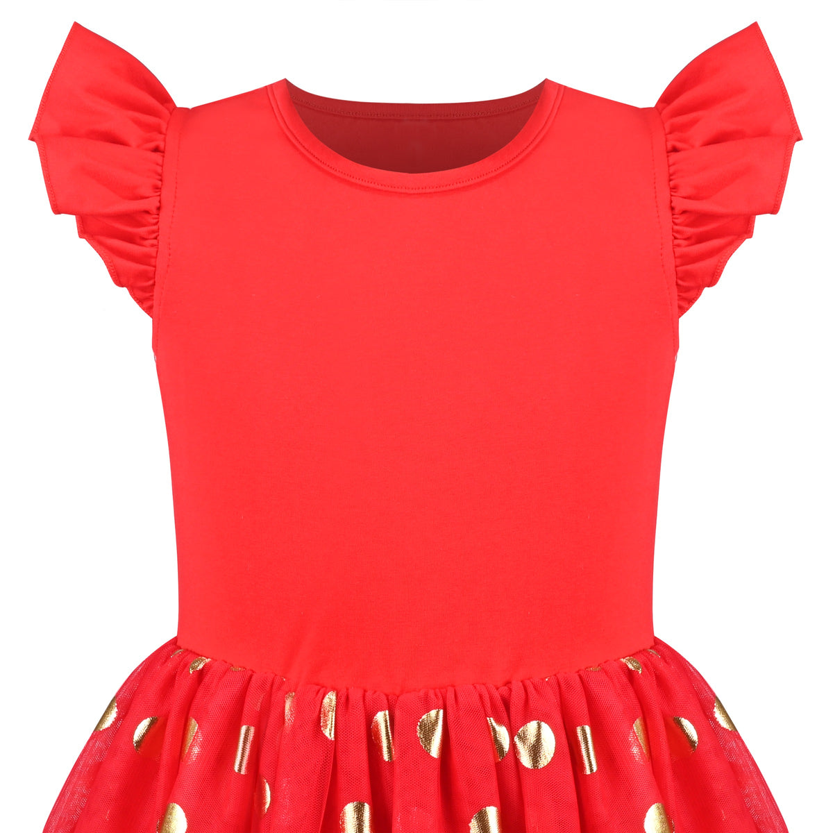 Girls Dress Tutu Skirt Cake Layered Grey Suspender Shiny Star Sleeveless - Red Dot