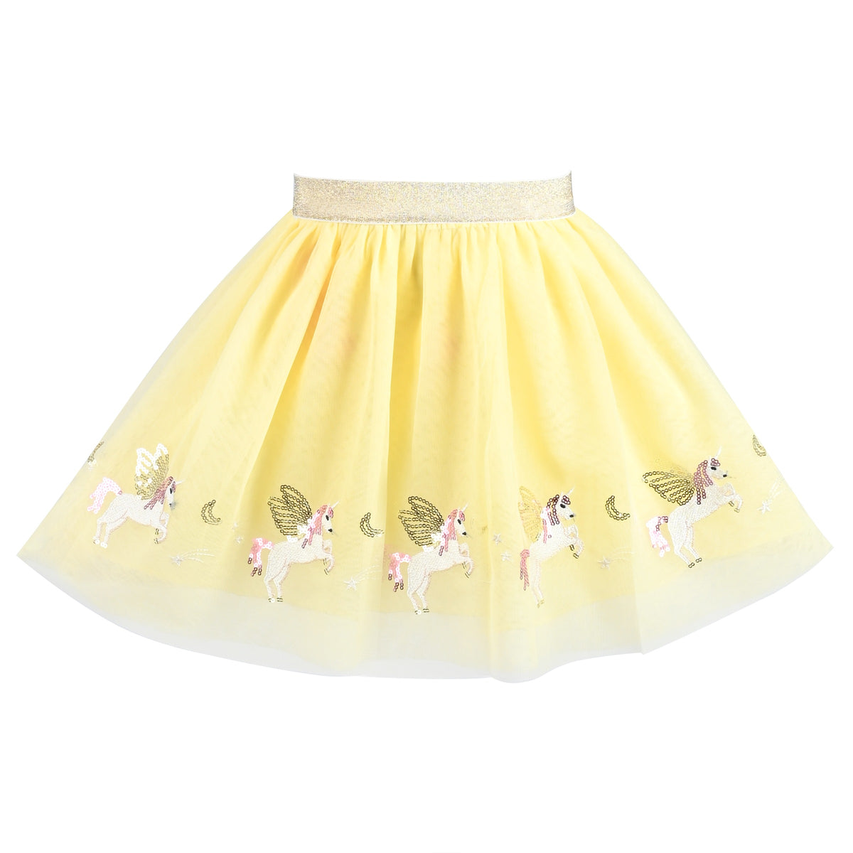Girls Skirt Blue Heart Sequins Sparkling Tutu Dancing - Yellow Unicorn