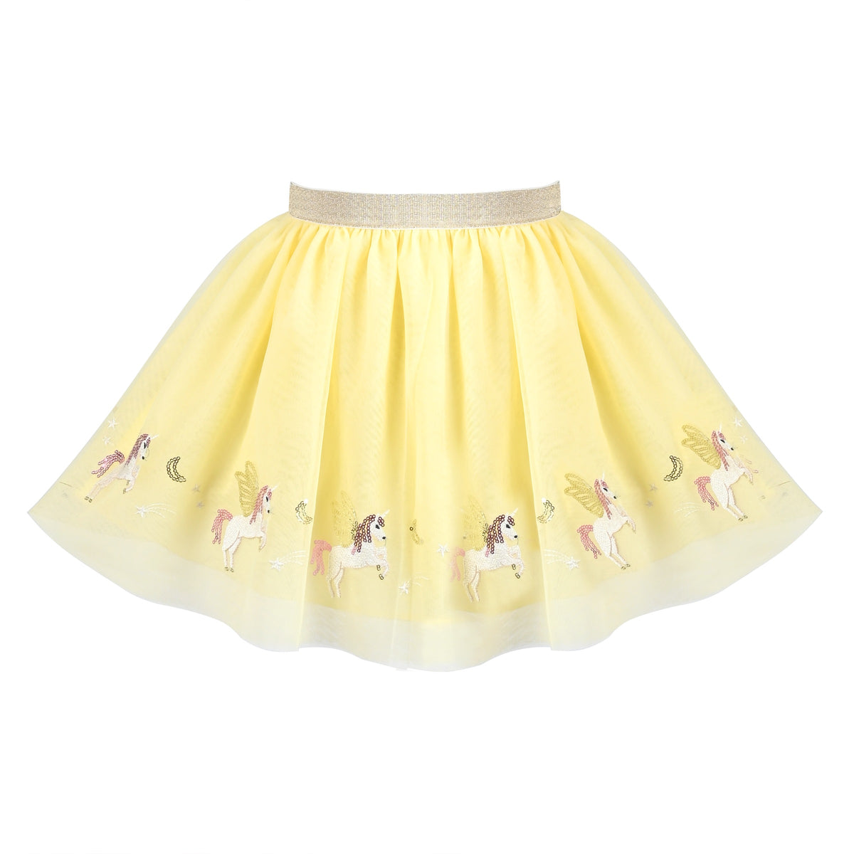 Girls Skirt Blue Heart Sequins Sparkling Tutu Dancing - Yellow Unicorn