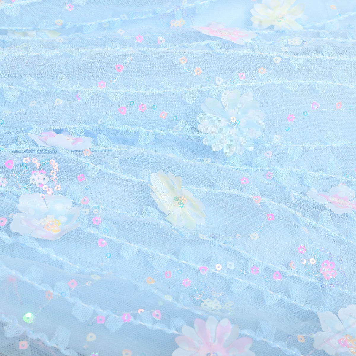 Girls Skirt Blue Heart Sequins Sparkling Tutu Dancing - Blue Embroidery Flower