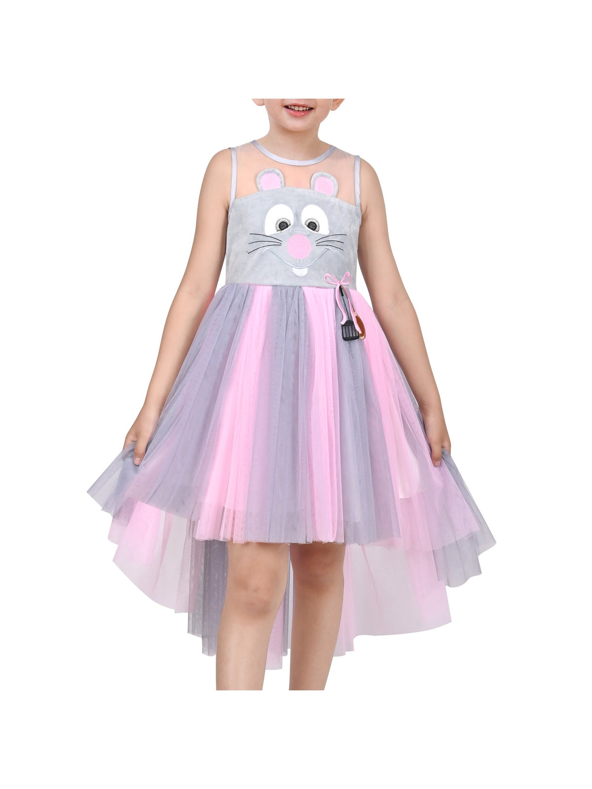 Girls Dress Sequin Mesh Party Wedding Princess Tulle - Pink Grey Mouse