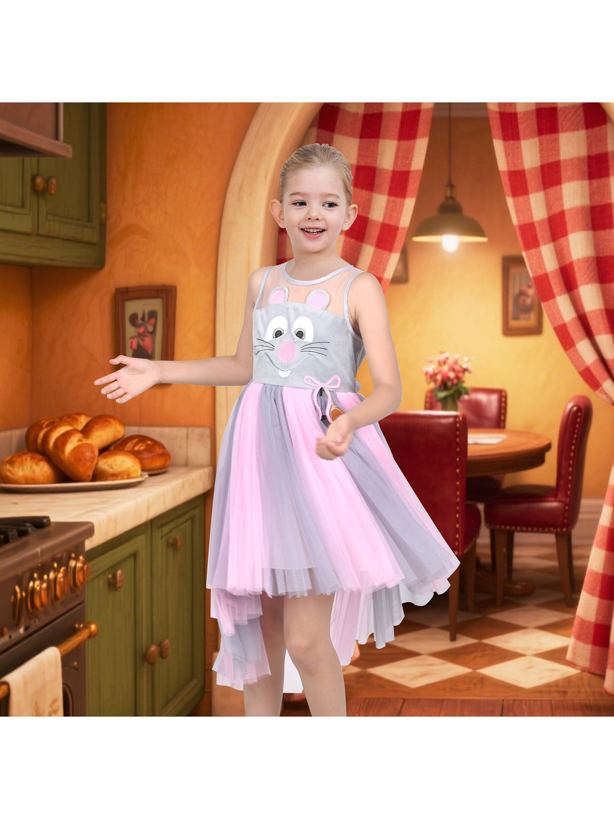 Girls Dress Sequin Mesh Party Wedding Princess Tulle - Pink Grey Mouse