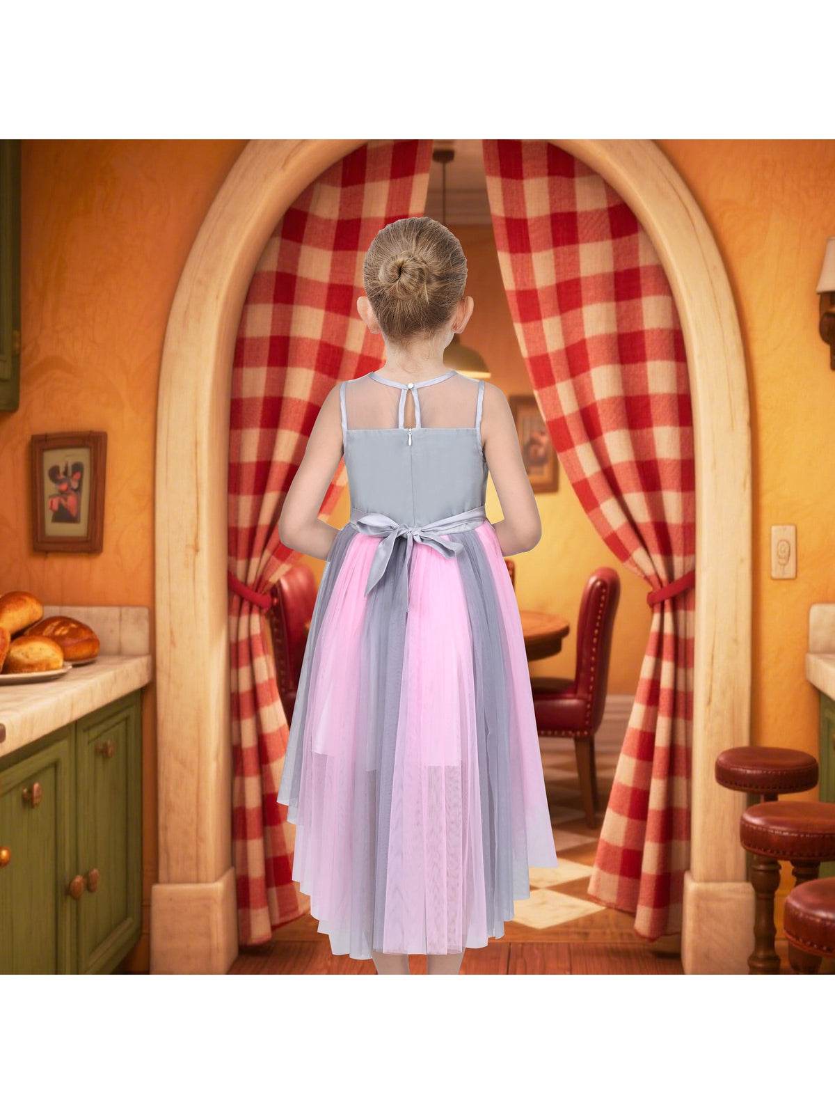 Girls Dress Sequin Mesh Party Wedding Princess Tulle - Pink Grey Mouse