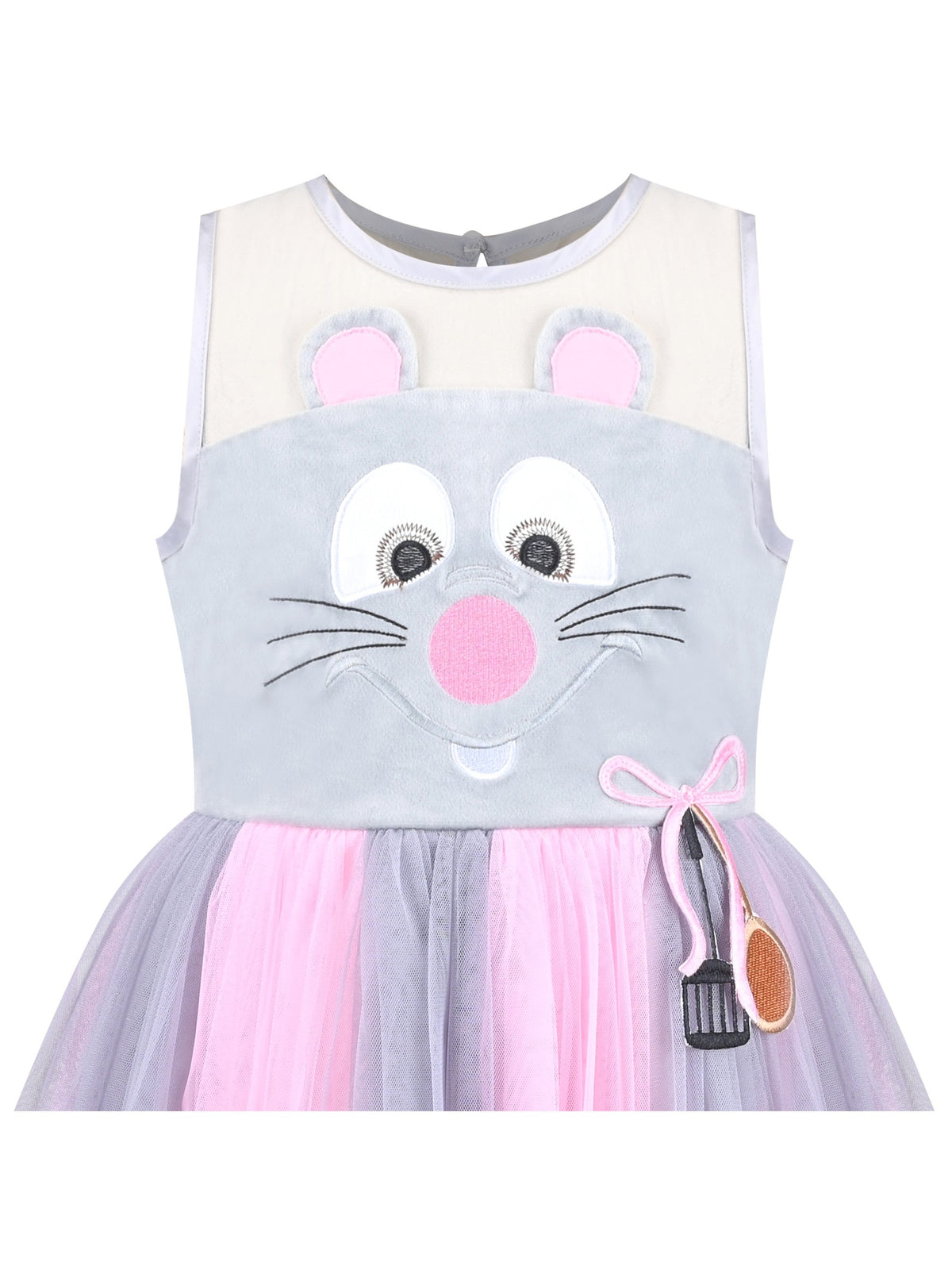 Girls Dress Sequin Mesh Party Wedding Princess Tulle - Pink Grey Mouse