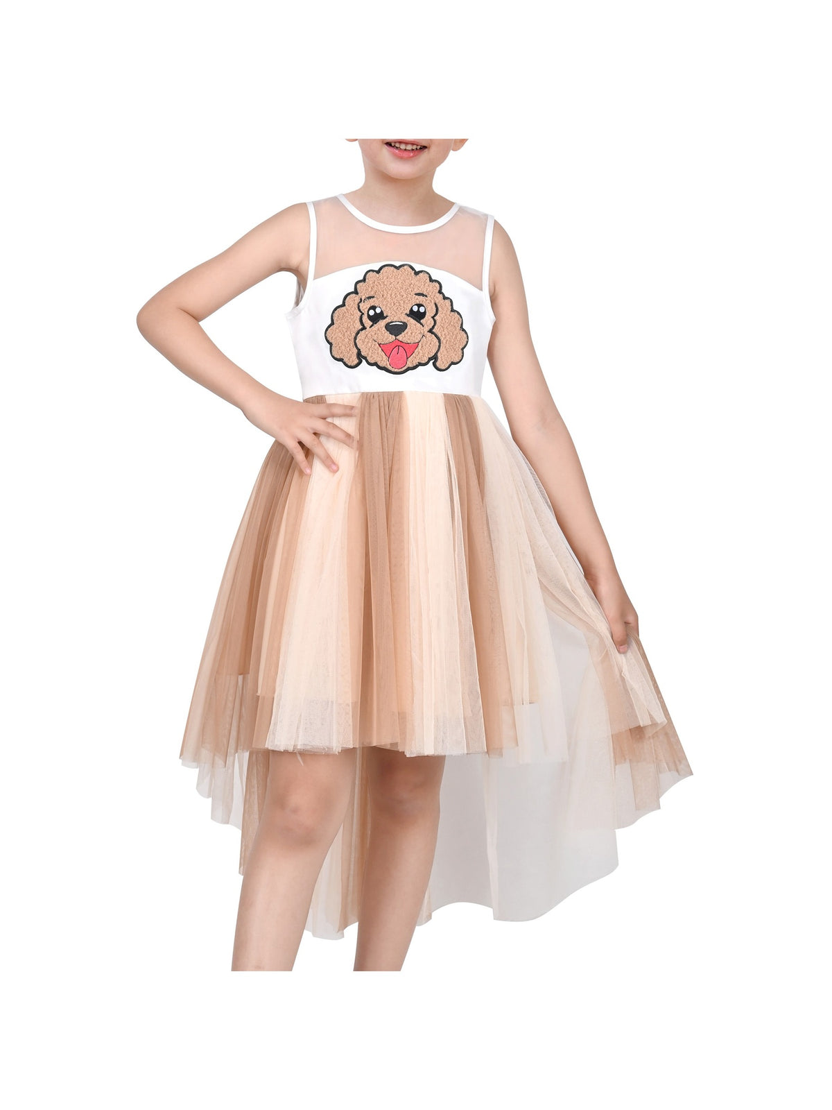 Girls Dress Sequin Mesh Party Wedding Princess Tulle - Beige Puppy