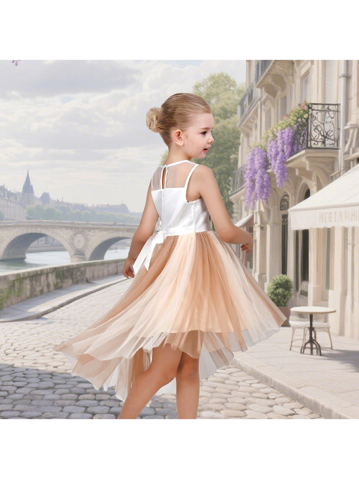 Girls Dress Sequin Mesh Party Wedding Princess Tulle - Beige Puppy