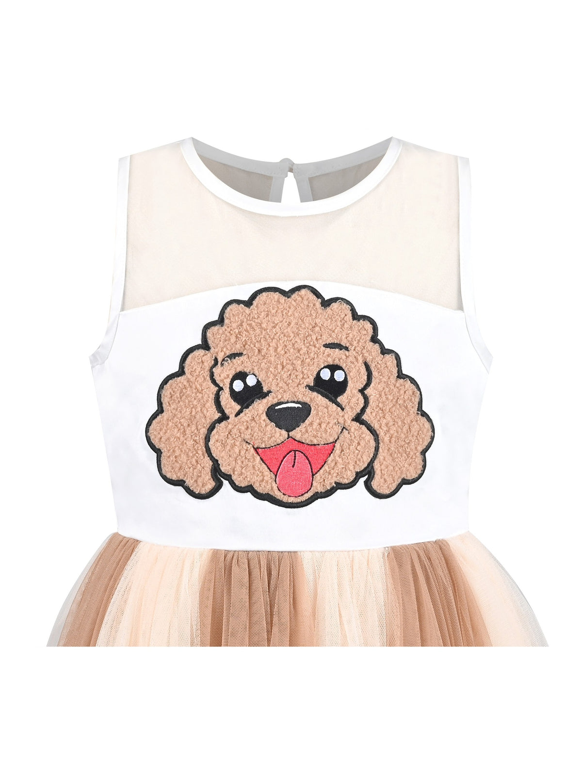 Girls Dress Sequin Mesh Party Wedding Princess Tulle - Beige Puppy