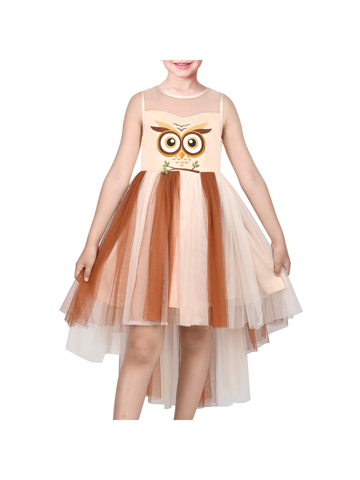 Girls Dress Sequin Mesh Party Wedding Princess Tulle - Brown Owl