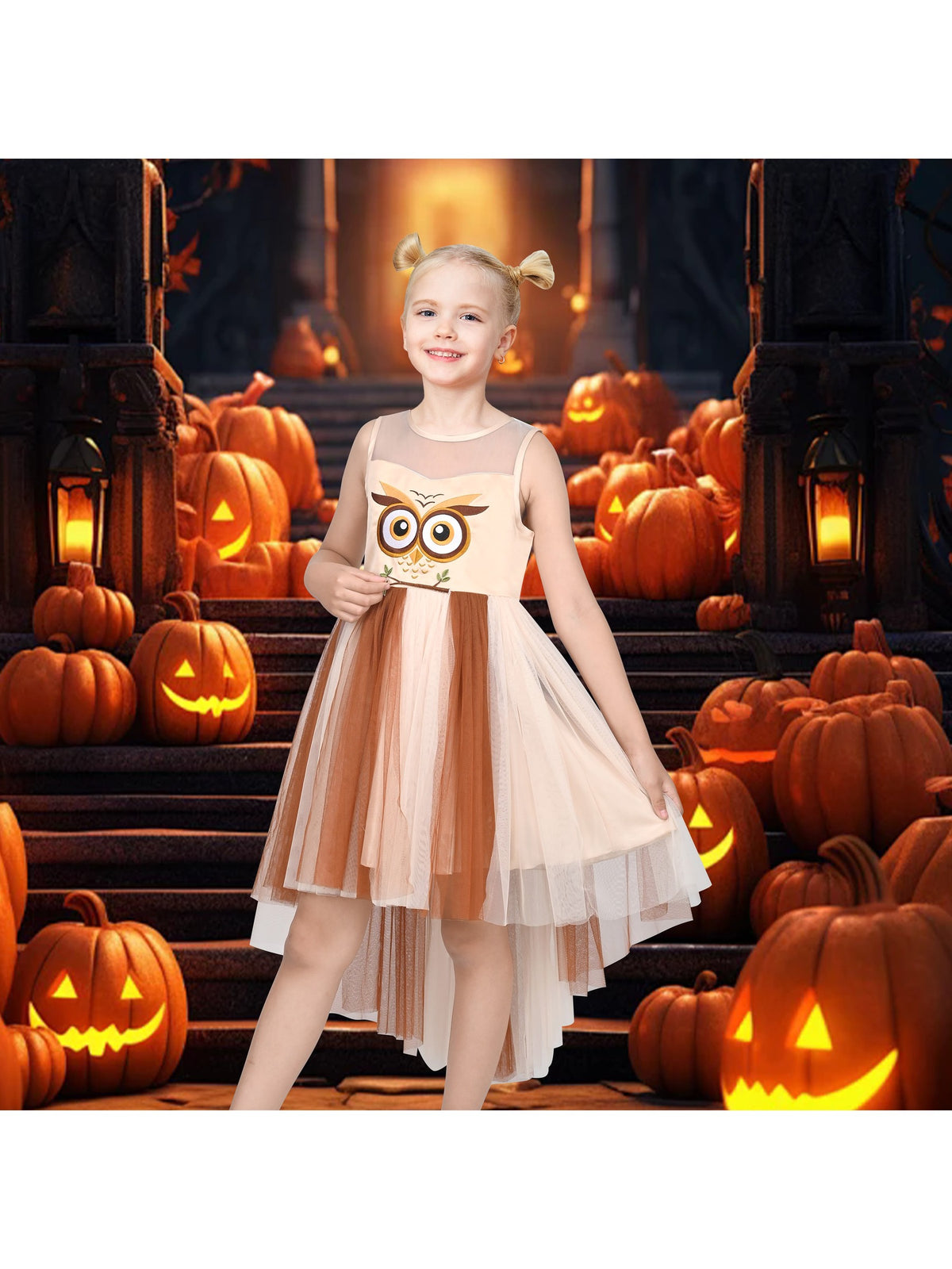Girls Dress Sequin Mesh Party Wedding Princess Tulle - Brown Owl