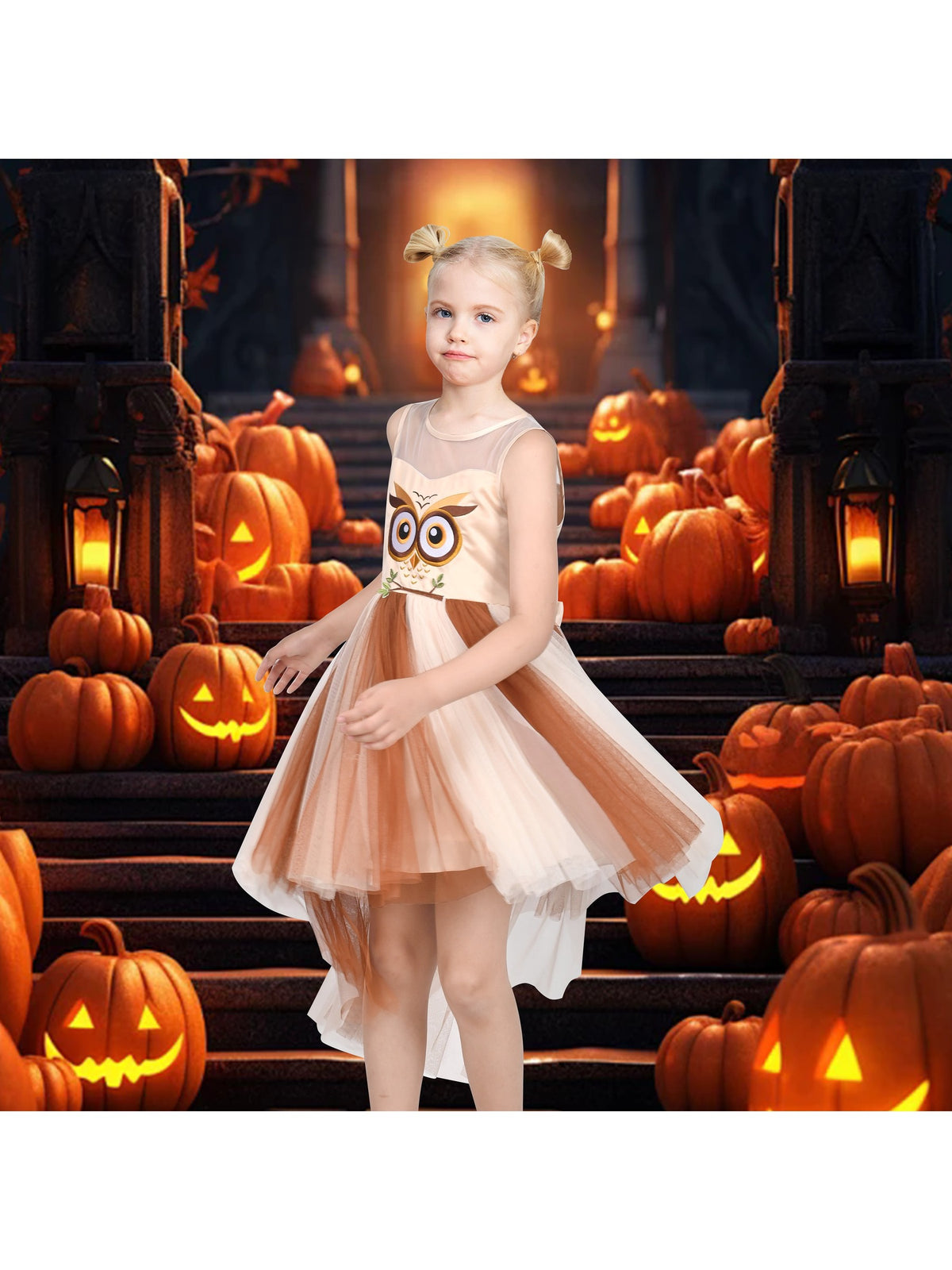 Girls Dress Sequin Mesh Party Wedding Princess Tulle - Brown Owl