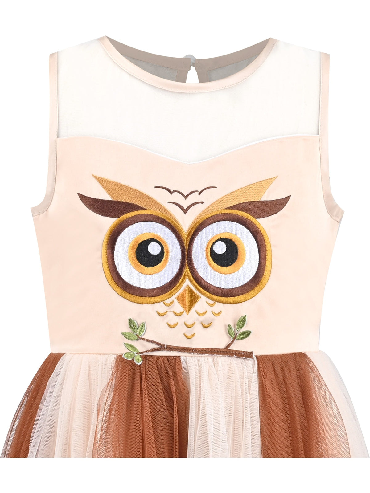 Girls Dress Sequin Mesh Party Wedding Princess Tulle - Brown Owl