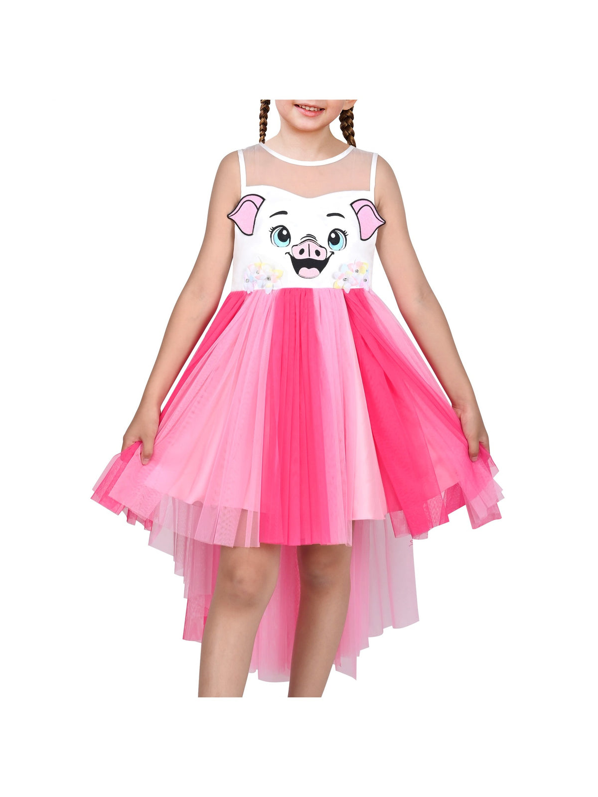 Girls Dress Sequin Mesh Party Wedding Princess Tulle - Pink Piggy