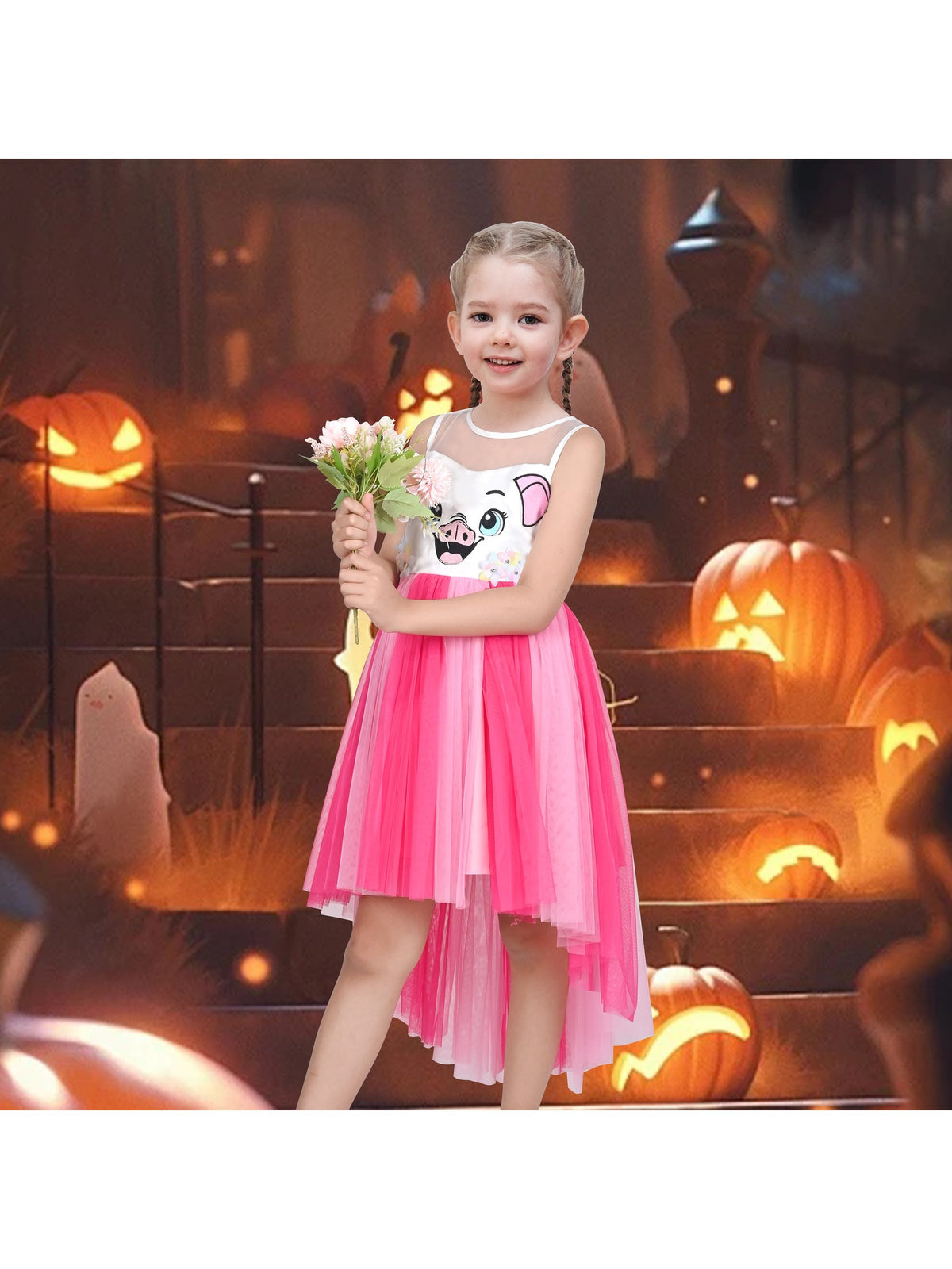 Girls Dress Sequin Mesh Party Wedding Princess Tulle - Pink Piggy