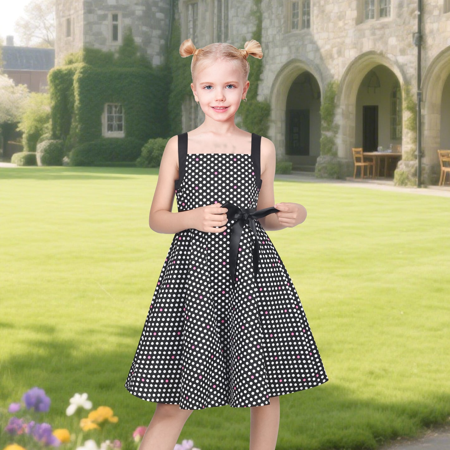 Girls Dress Leopard Doll Surprise Party Swing Dress Black