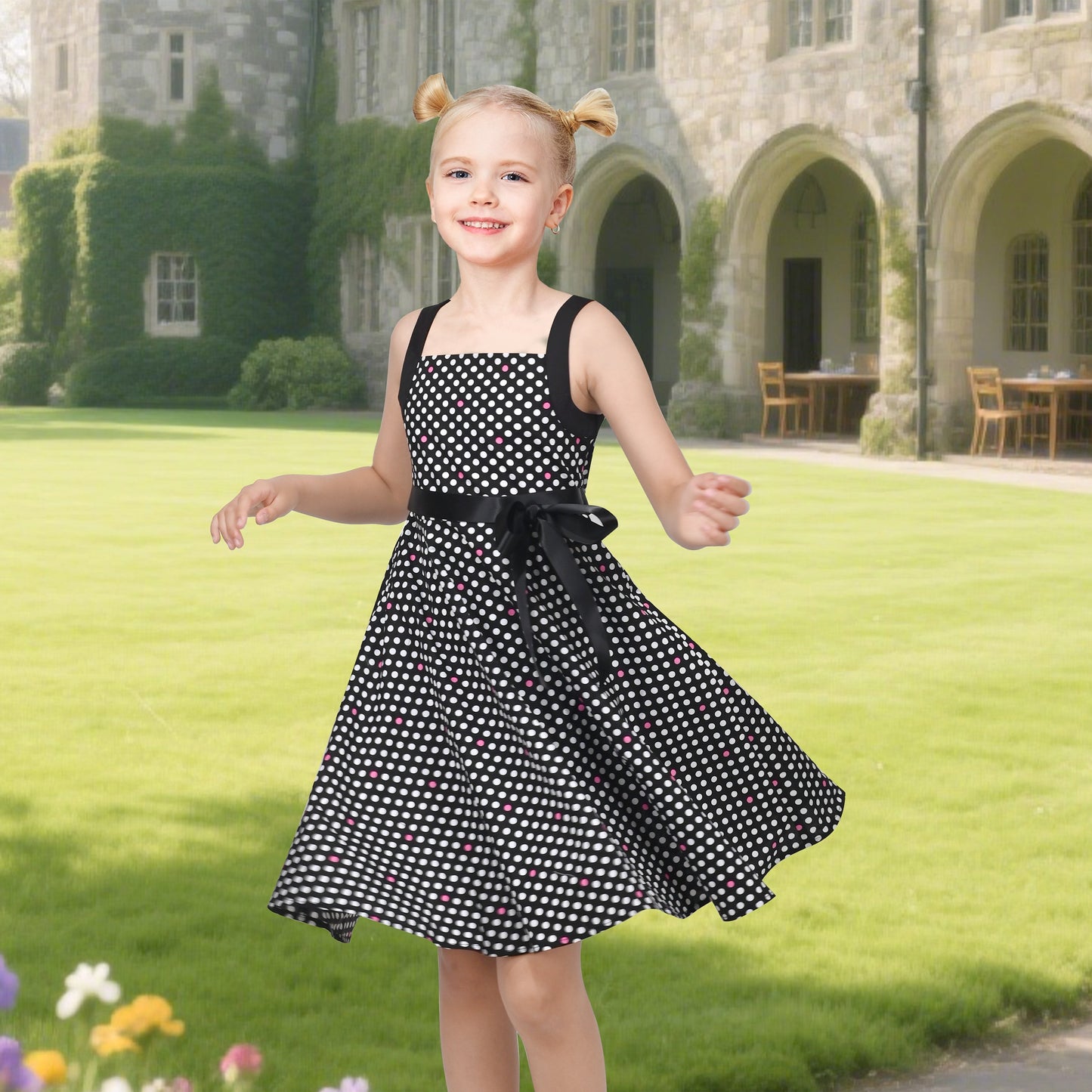 Girls Dress Leopard Doll Surprise Party Swing Dress Black
