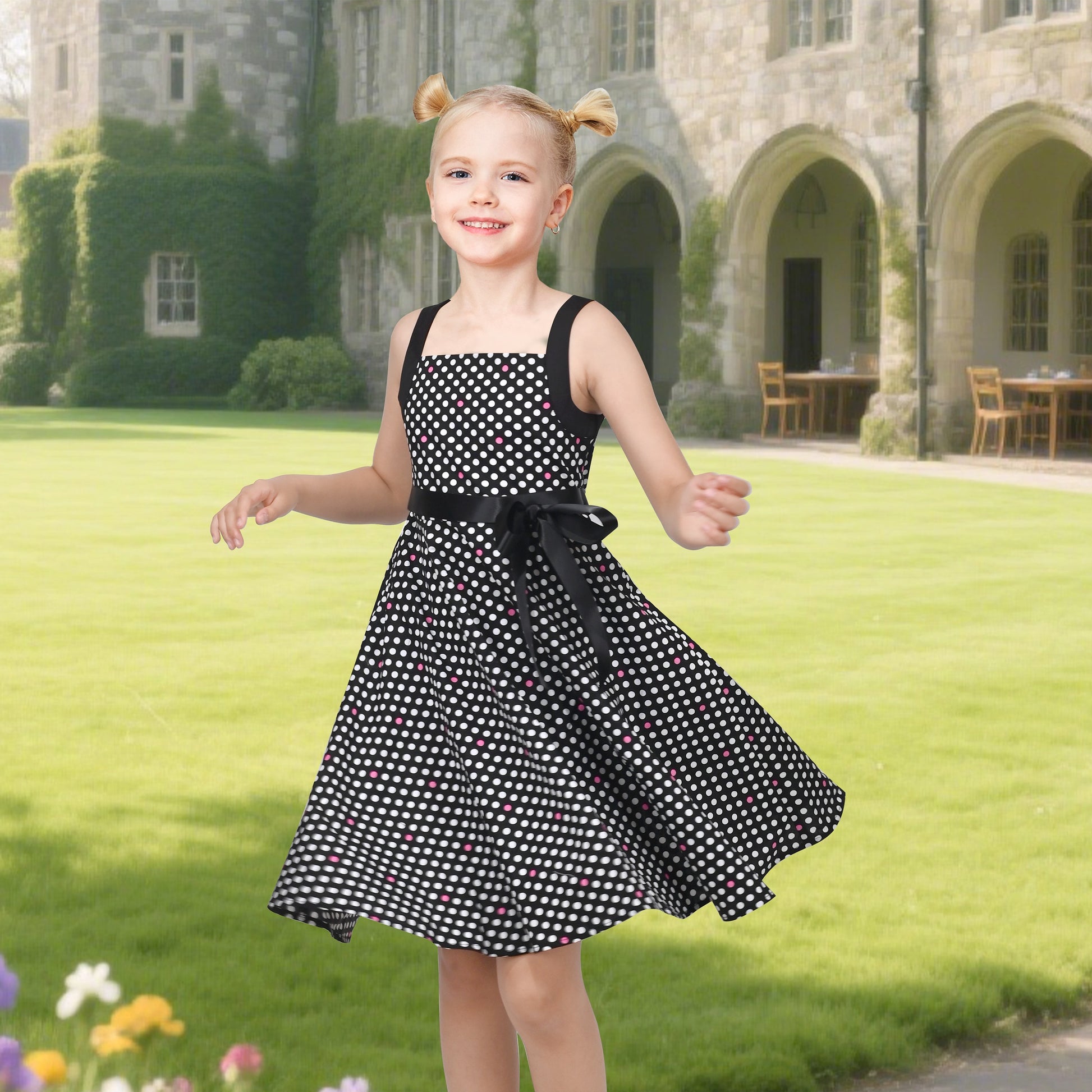 Girls Dress Leopard Doll Surprise Party Swing Dress Black