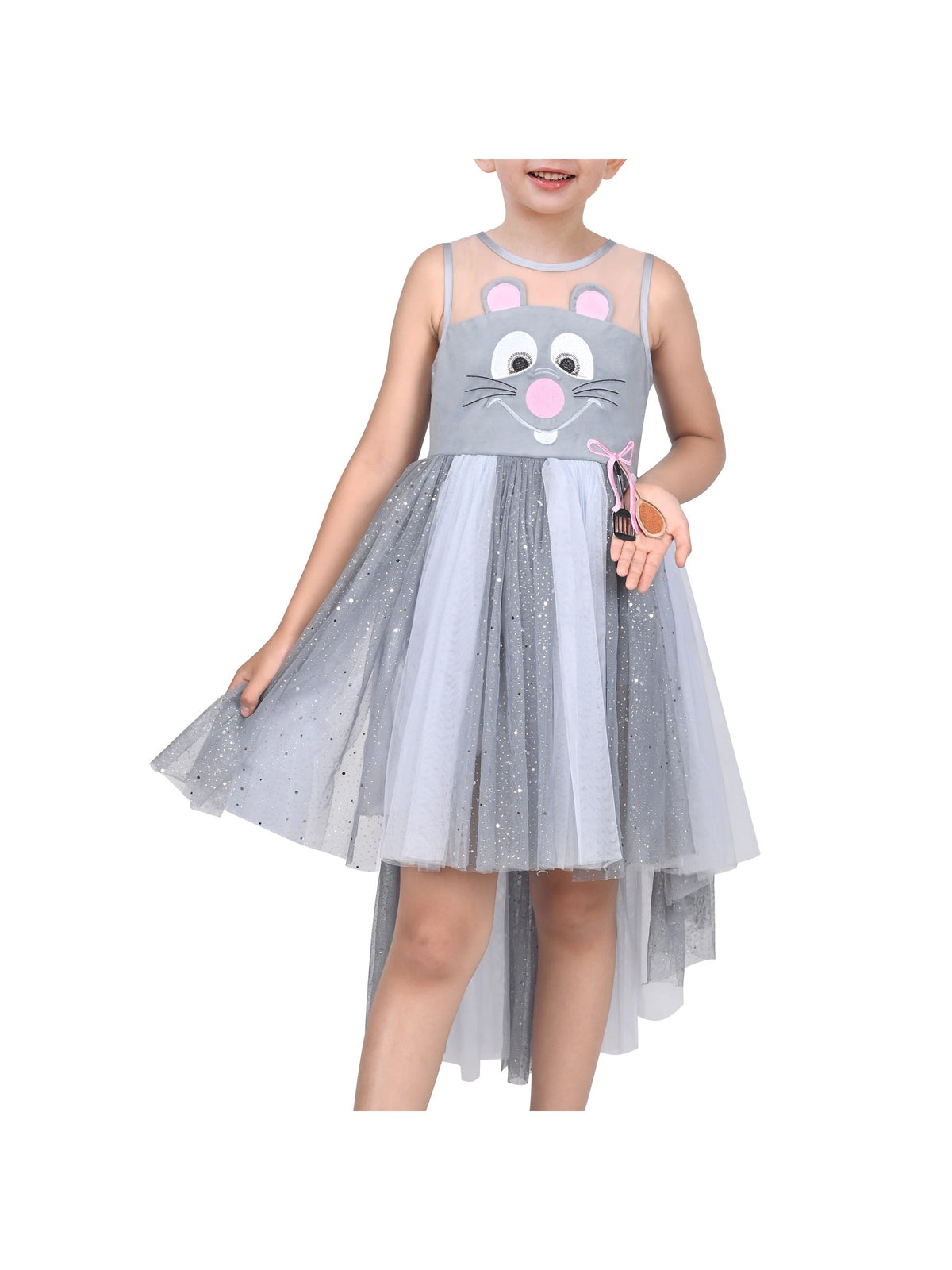 Girls Dress Sequin Mesh Party Wedding Princess Tulle - Grey Mouse