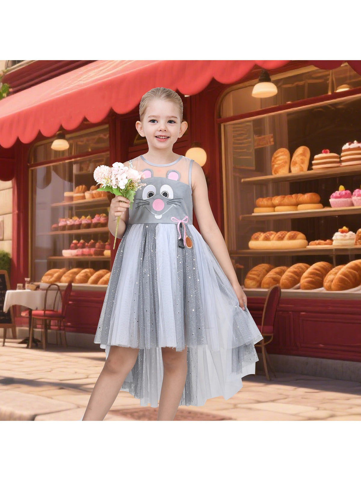 Girls Dress Sequin Mesh Party Wedding Princess Tulle - Grey Mouse