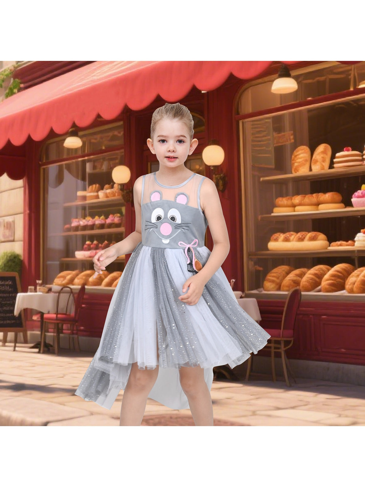 Girls Dress Sequin Mesh Party Wedding Princess Tulle - Grey Mouse