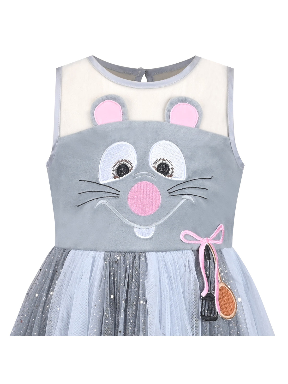 Girls Dress Sequin Mesh Party Wedding Princess Tulle - Grey Mouse