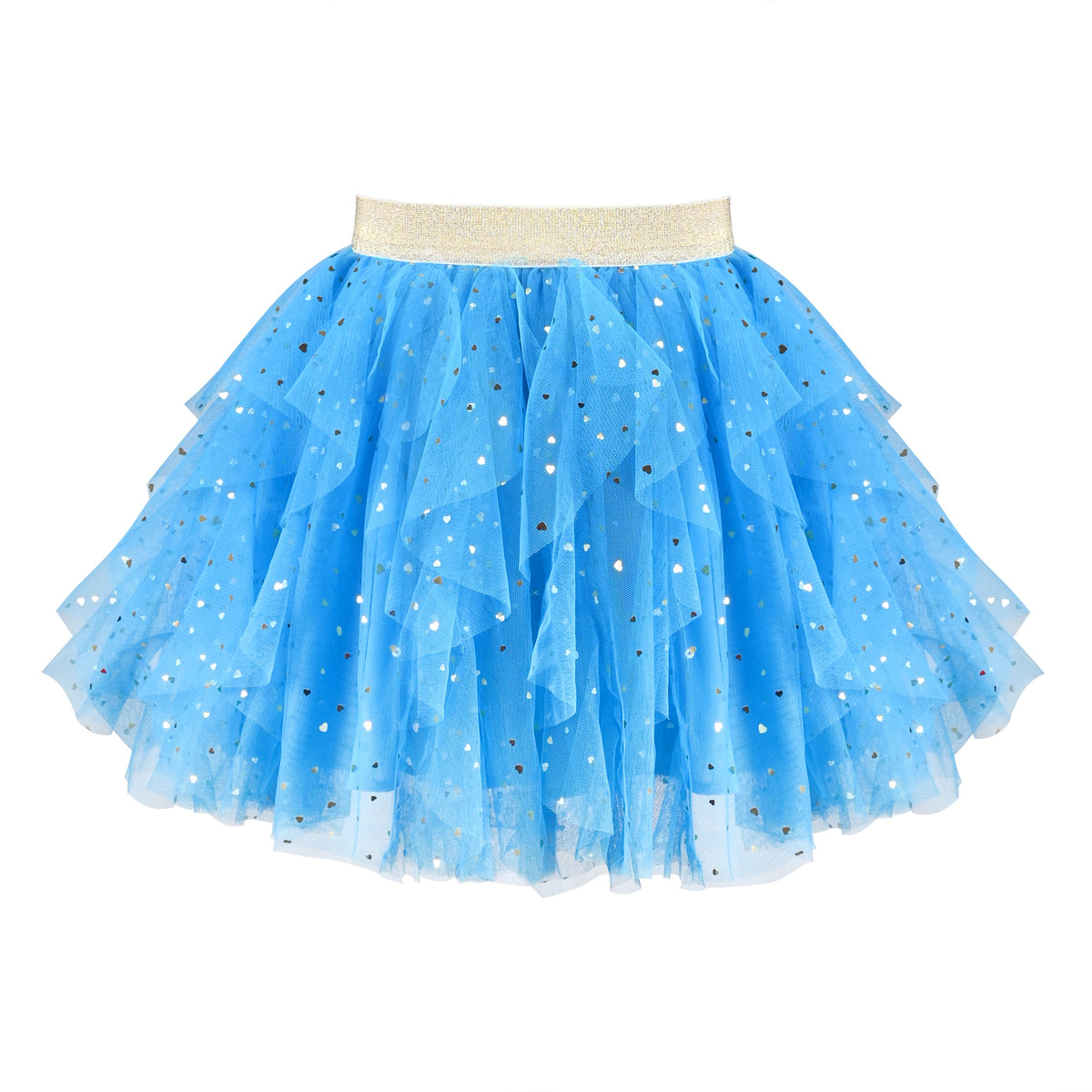 Girls Skirt Rainbow Layered Ruffle Fluffy Tutu Princess Party Birthday - Blue Sequin
