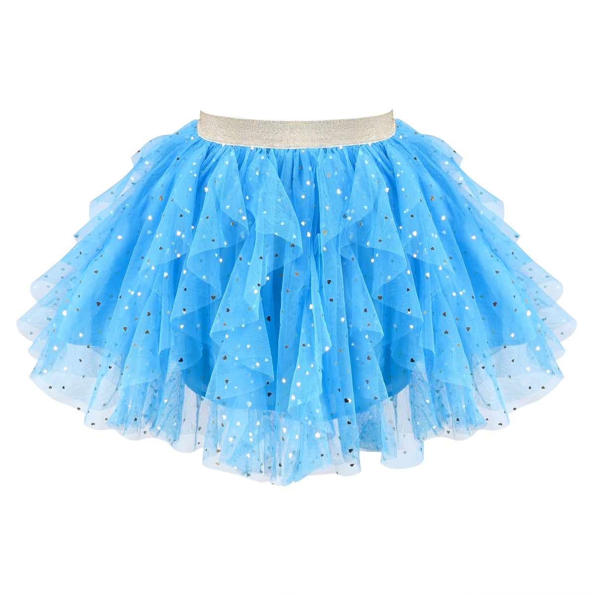 Girls Skirt Rainbow Layered Ruffle Fluffy Tutu Princess Party Birthday - Blue Sequin
