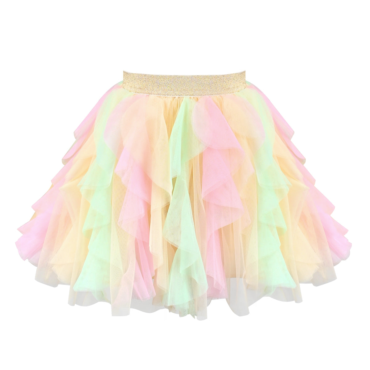 Girls Skirt Rainbow Layered Ruffle Fluffy Tutu Princess Party Birthday - Pink Yellow