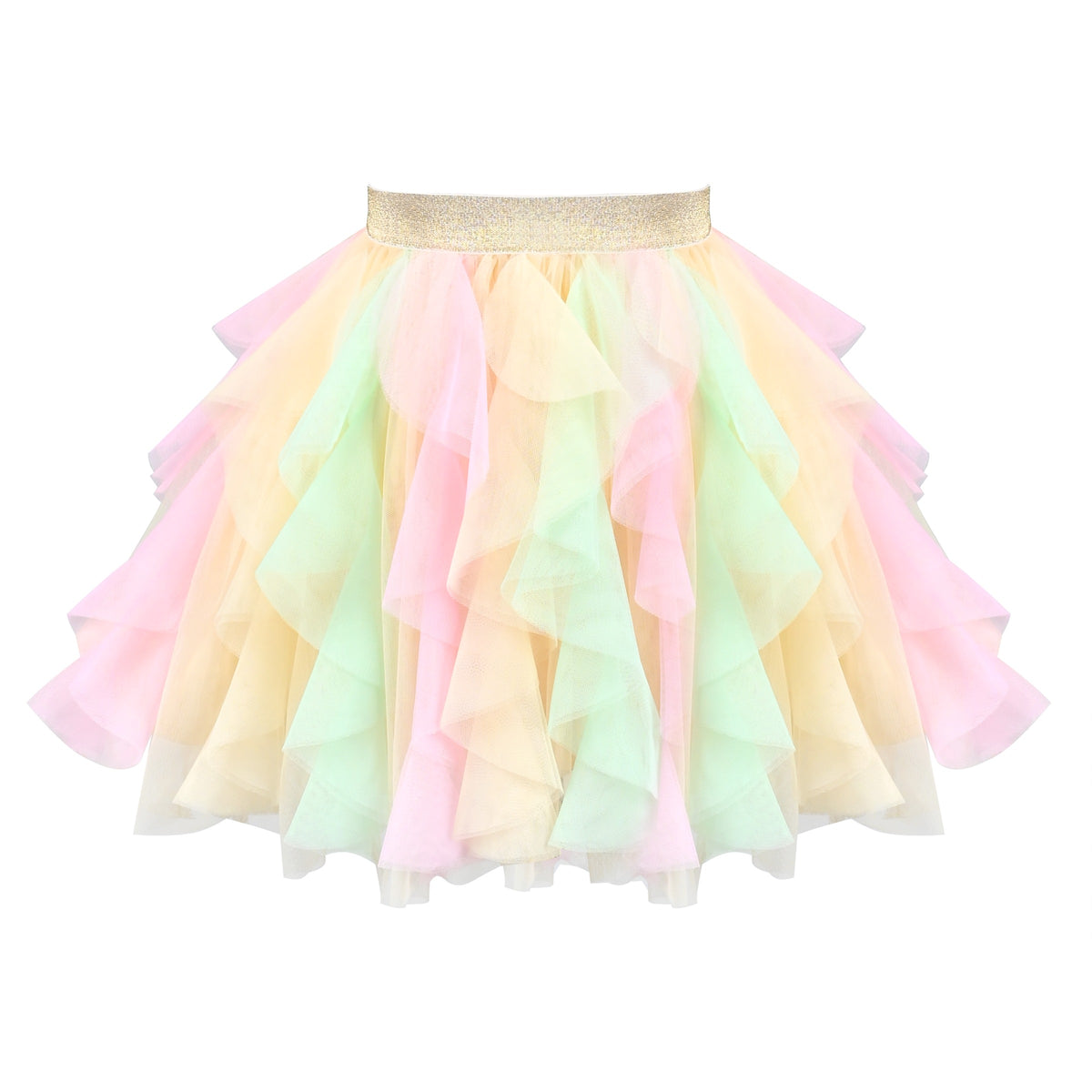 Girls Skirt Rainbow Layered Ruffle Fluffy Tutu Princess Party Birthday - Pink Yellow