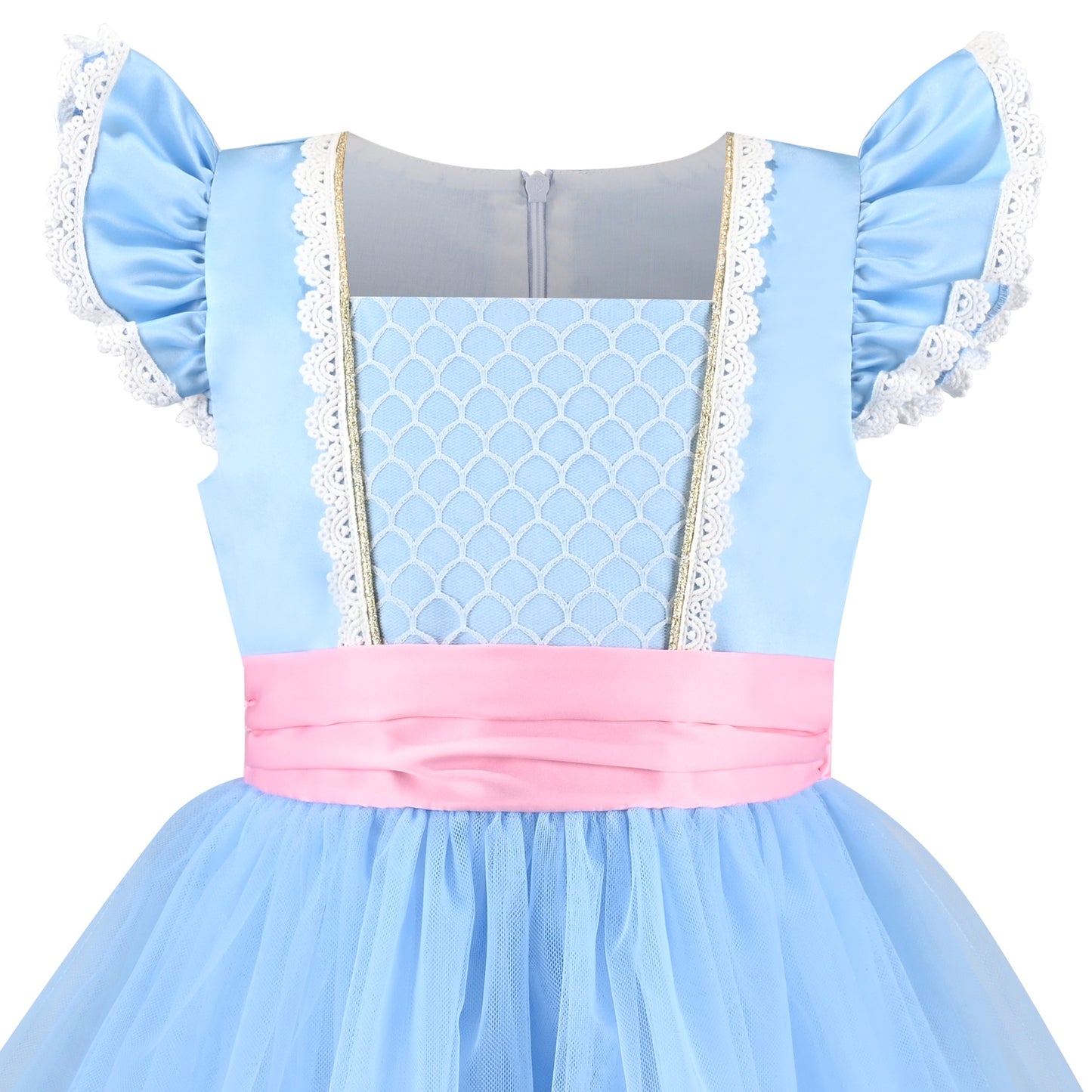 Girls Dress Western Cowgirl Flutter Belted Tiered Tulle Outfit Halloween Party Blue