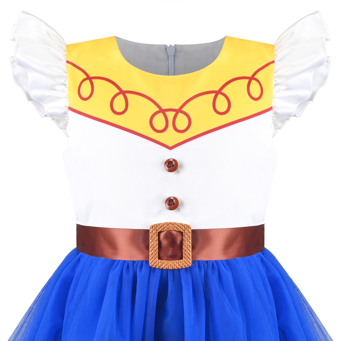 Girls Dress Western Cowgirl Flutter Belted Tiered Tulle Outfit Halloween Party Blue