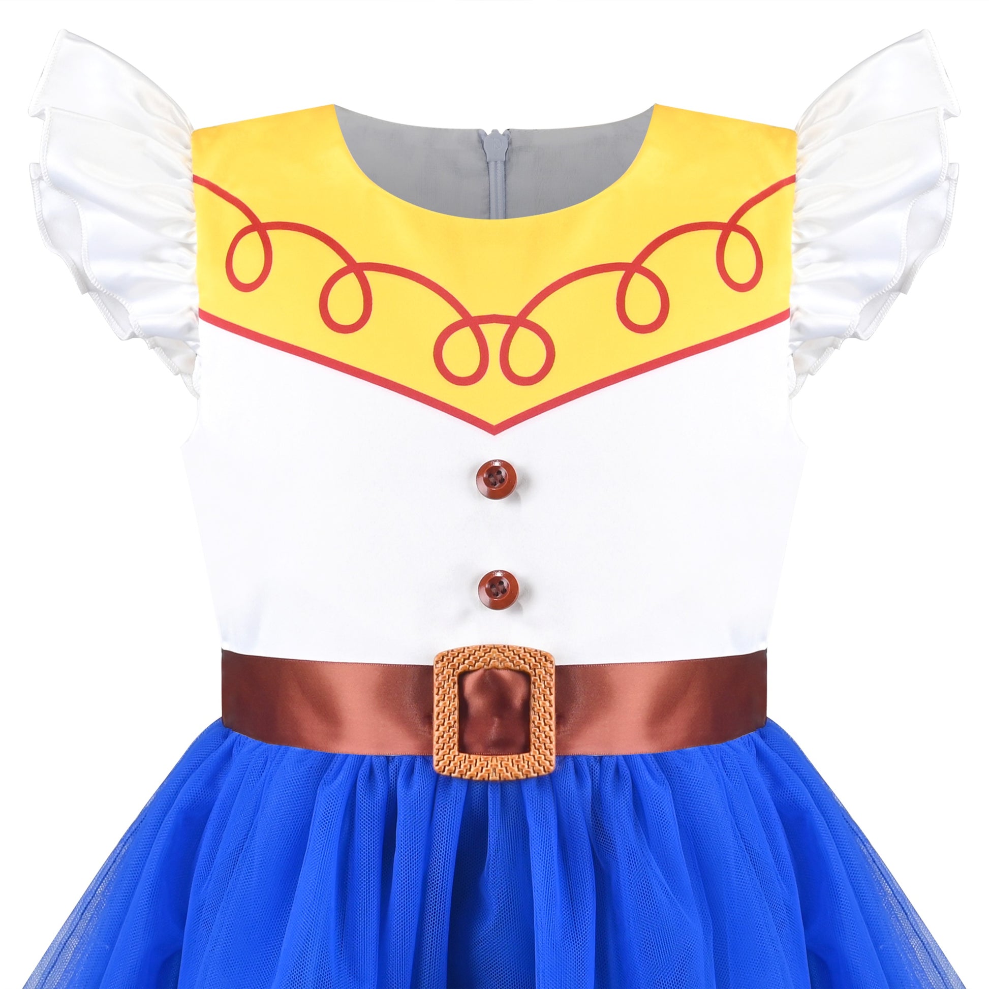Girls Dress Western Cowgirl Flutter Belted Tiered Tulle Outfit Halloween Party Blue