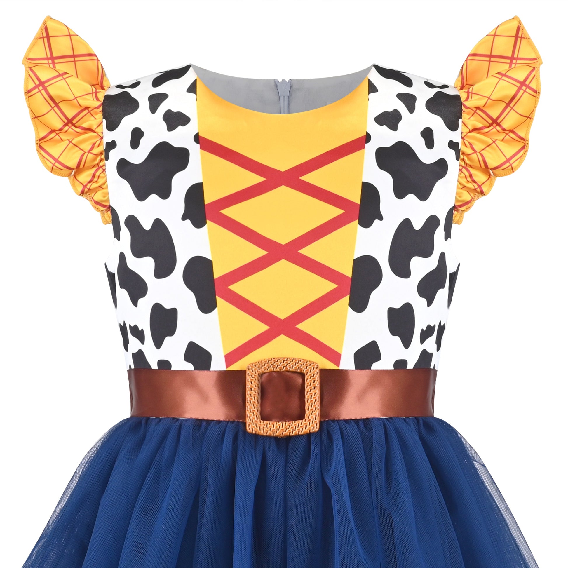 Girls Dress Western Cowgirl Flutter Belted Tiered Tulle Outfit Halloween Party Blue