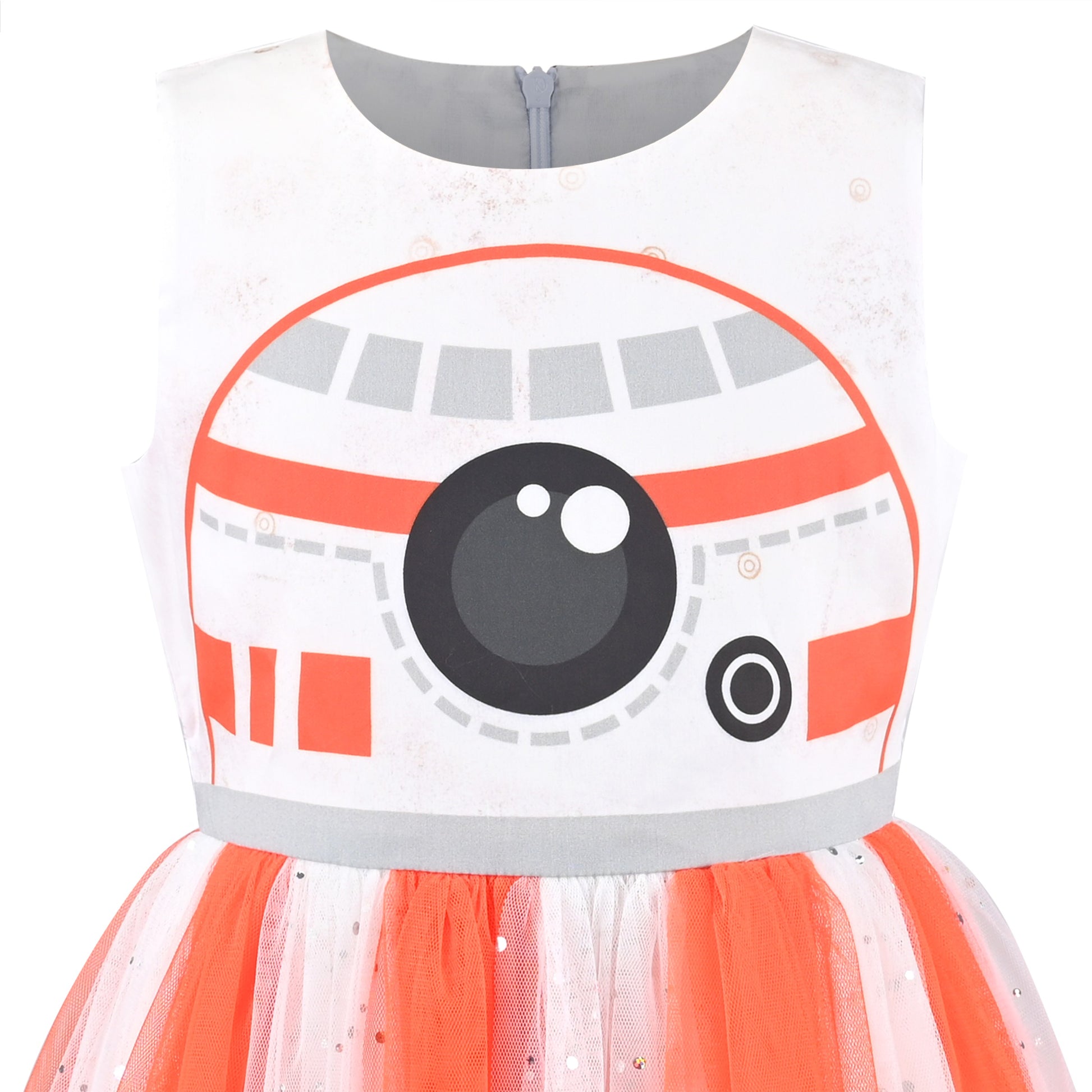 Girls Dress Glitter Tulle Cross Strap Star Moon Bow Belted Sleeveless Halloween Orange