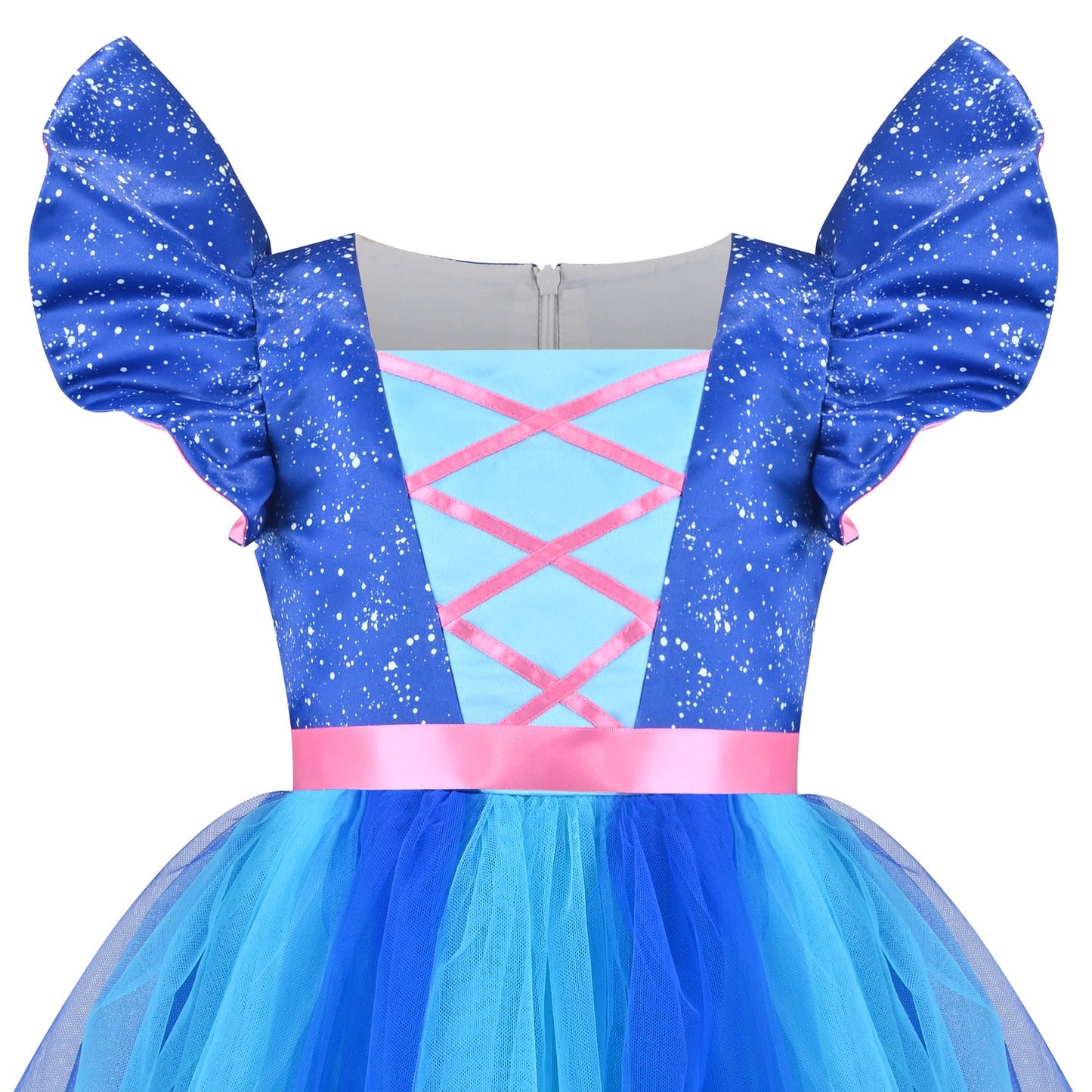 Girls Dress Red Blue Clown Check Heart Halloween Party Puff Sleeve Tulle Blue