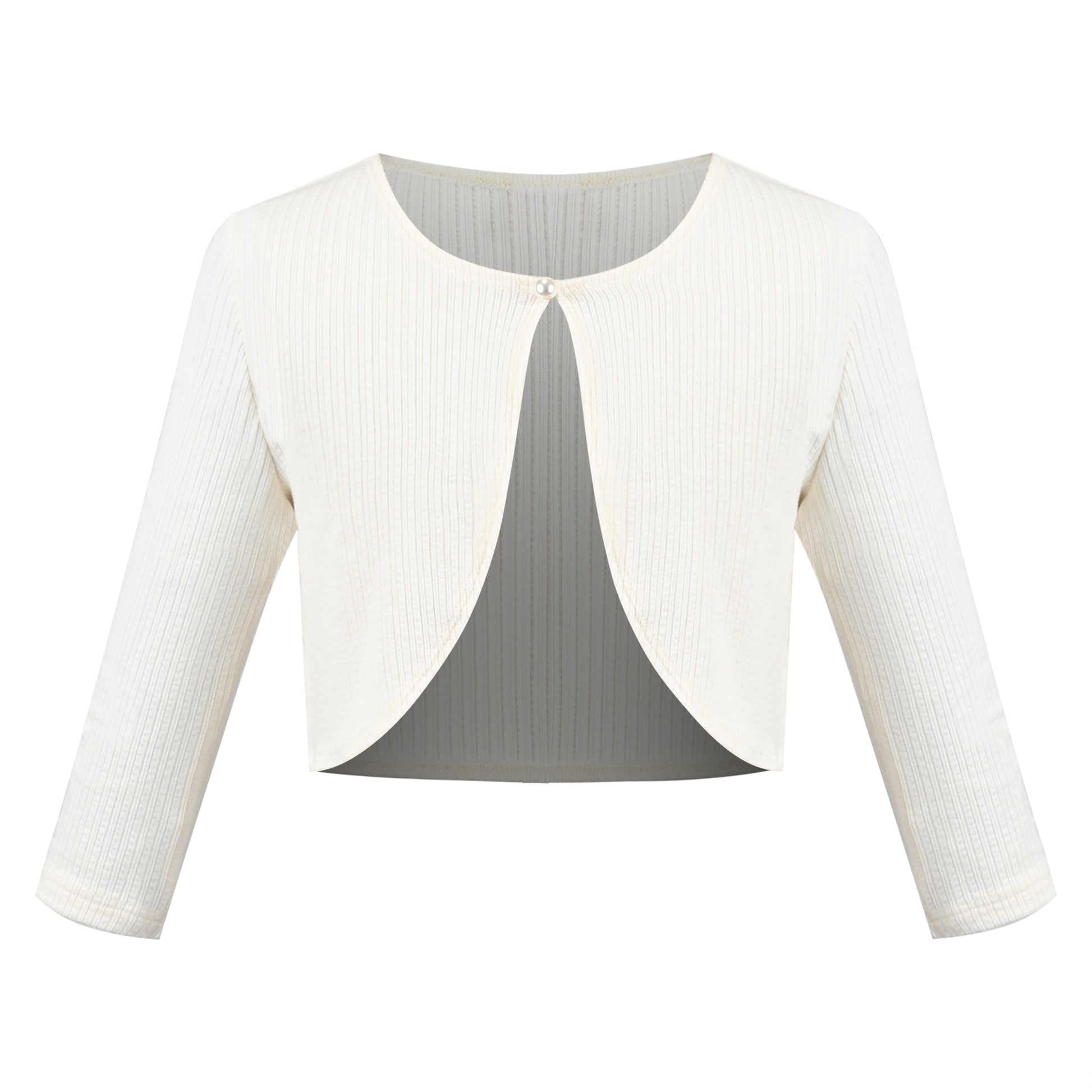 Girls Bolero Shrug Cropped Cardigan Long Sleeve Button Knit Sweater Black White