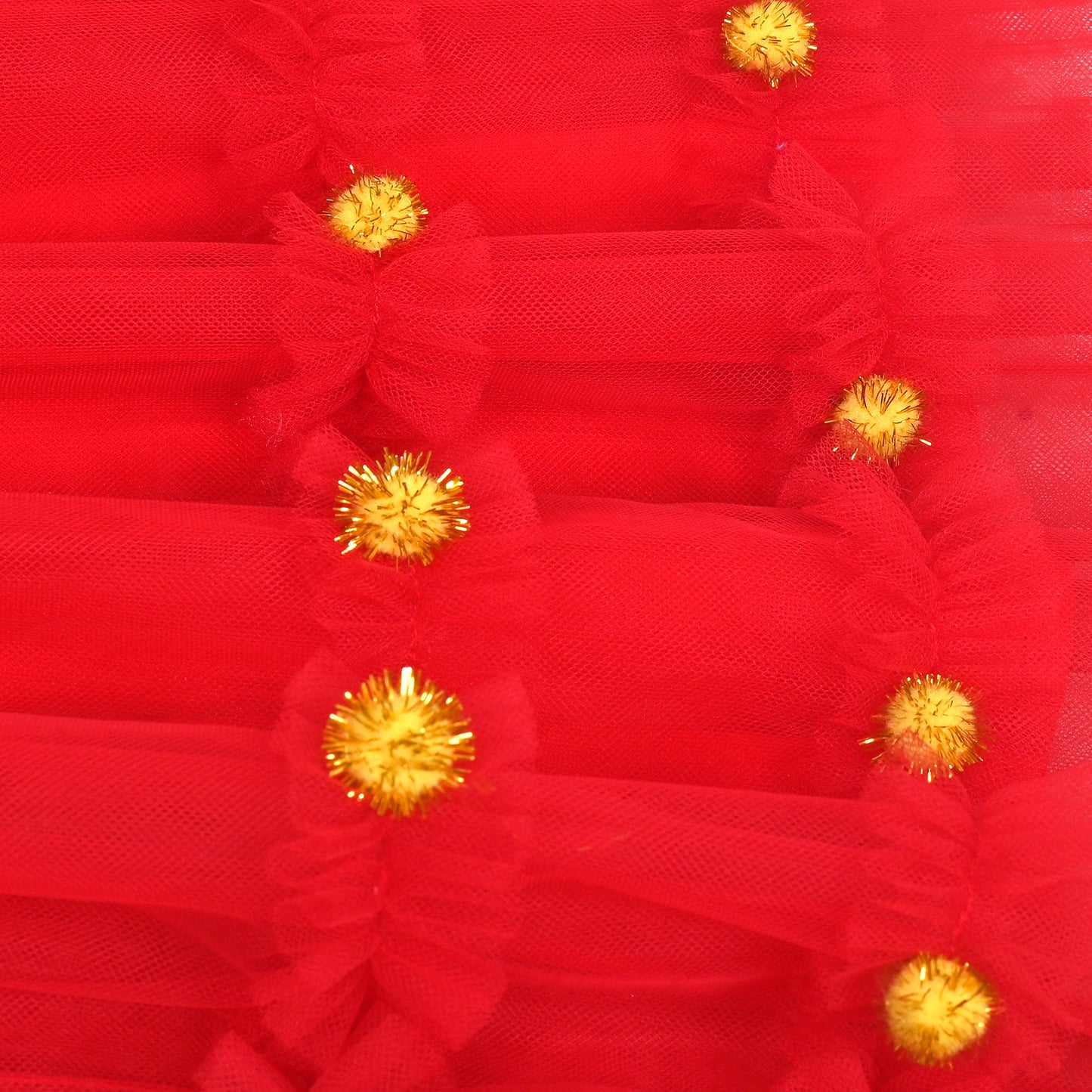 Girls Dress Black Gold Line Shiny Applique Princess Party Flare Sleeve Red