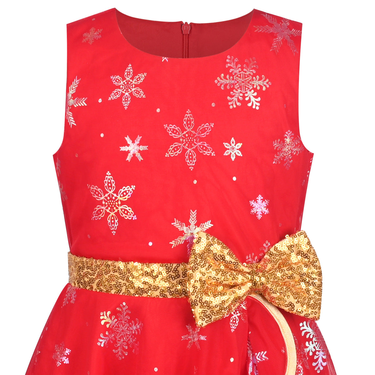 3 Layers Girls Dress Pink Flower Wave Pageant Wedding Kids Clothing - Red Snowfllake