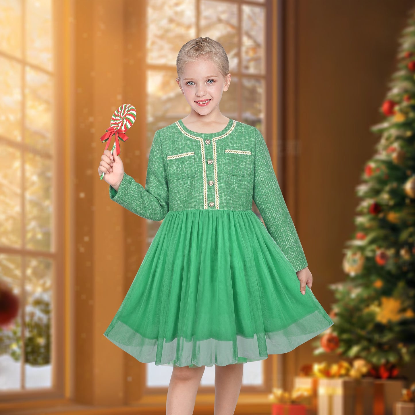 Girls Dress Black Heart Tulle Party Velvet Valentine's Day Party Green