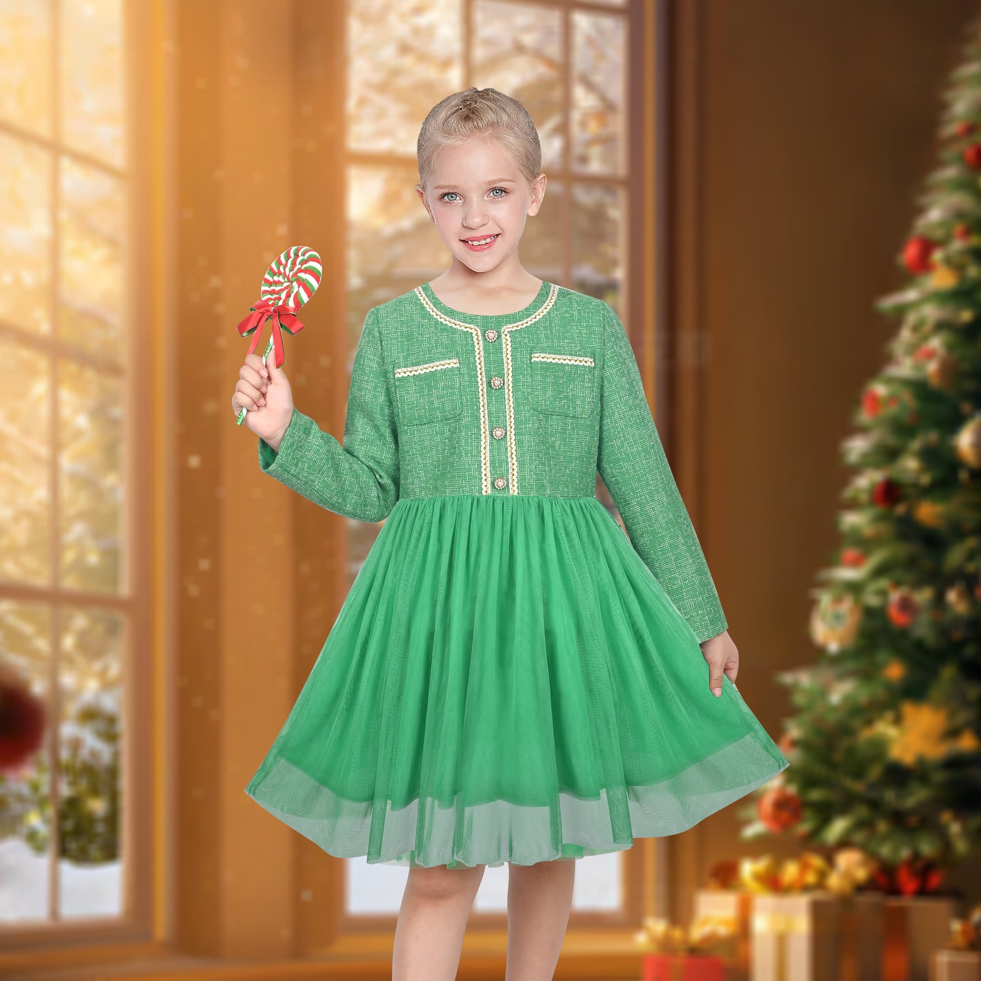 Girls Dress Black Heart Tulle Party Velvet Valentine's Day Party Green