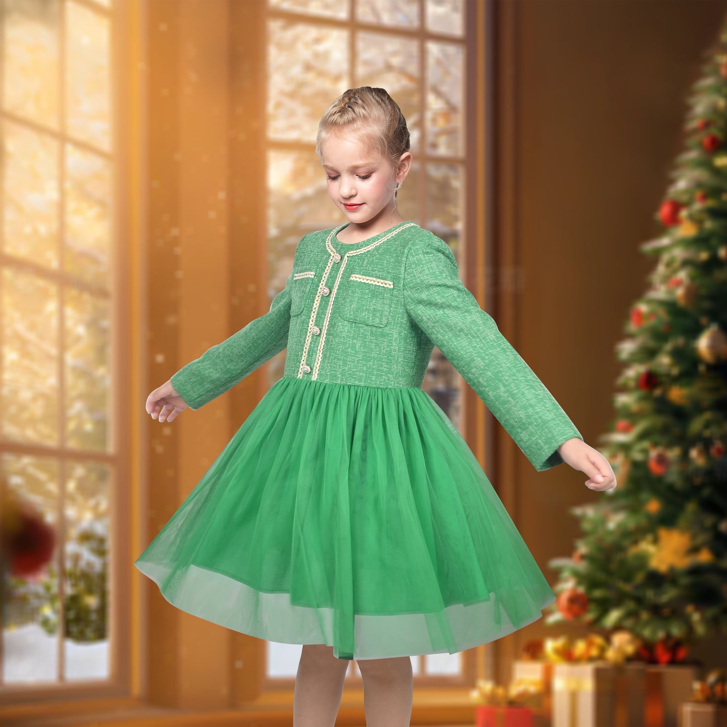 Girls Dress Black Heart Tulle Party Velvet Valentine's Day Party Green