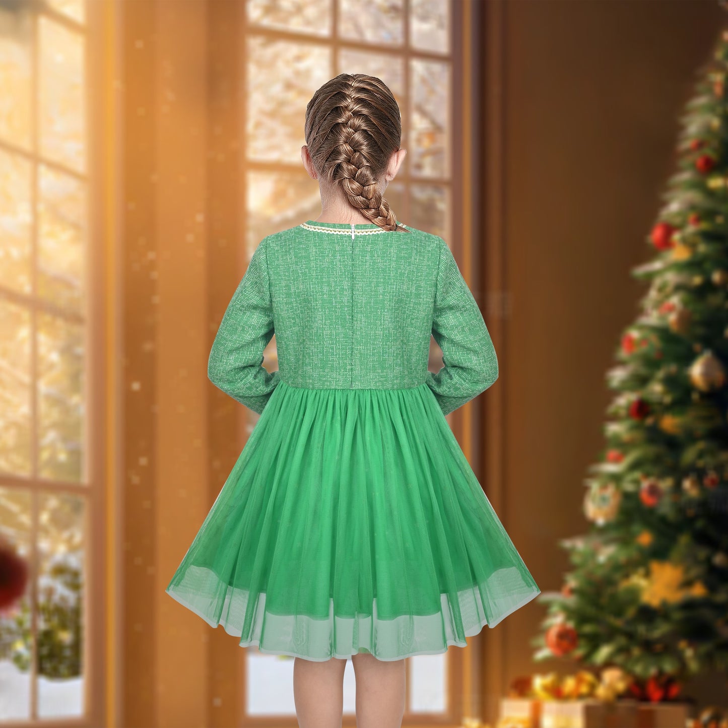 Girls Dress Black Heart Tulle Party Velvet Valentine's Day Party Green